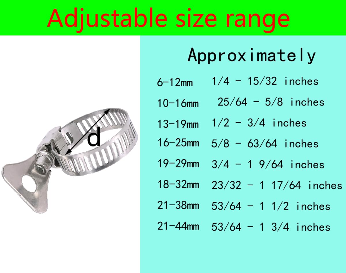 10-Piece 304 Stainless Steel Hose Clamp Set - Adjustable Spiral & Key Type Clamps for Plumbing, Automotive, HVAC (6-12mm/1/4