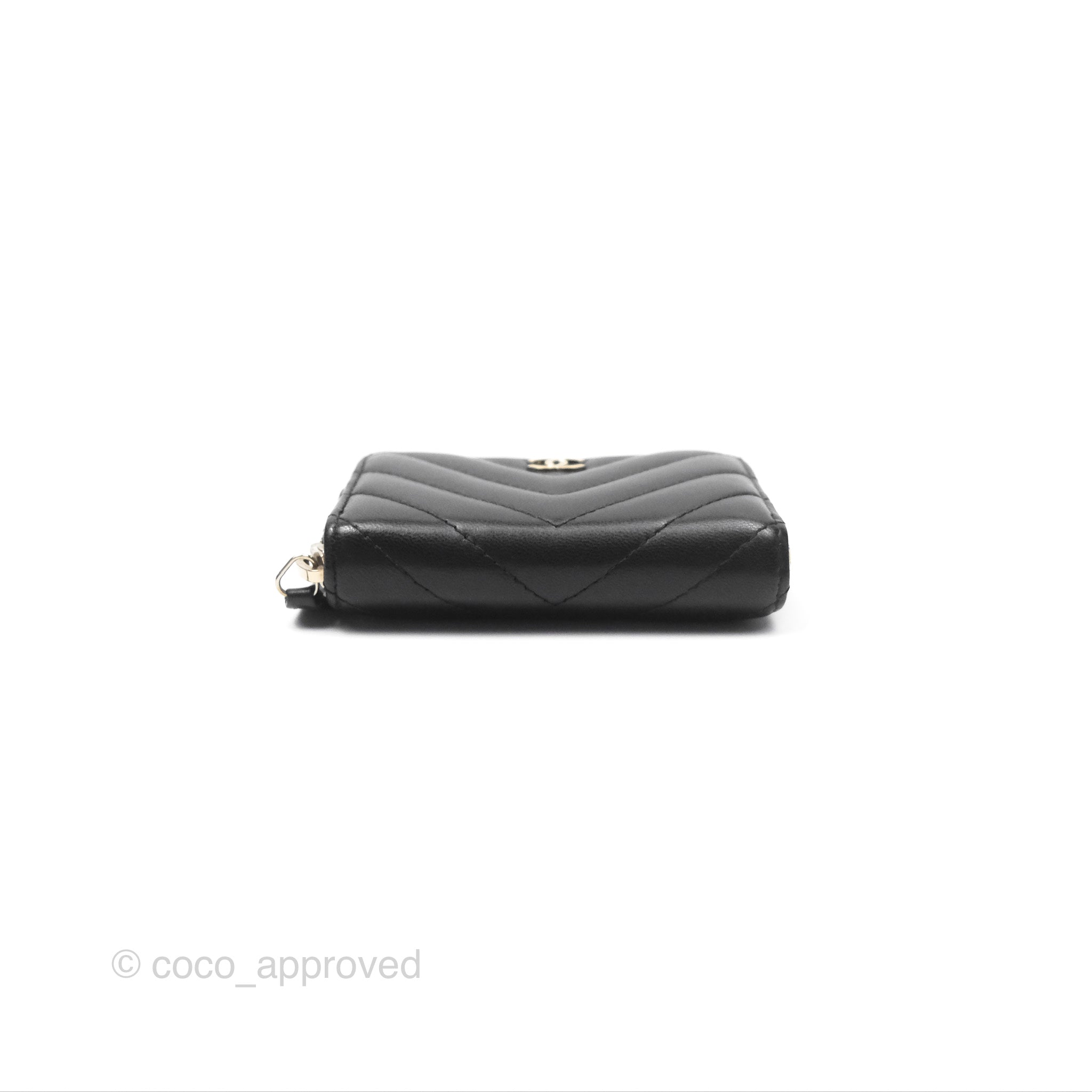 Chanel Chevron Zipped Coin Purse - Black Lambskin with Gold Hardware | Luxury Small Wallet for Women | Perfect for Parties, Travel & Everyday Use
