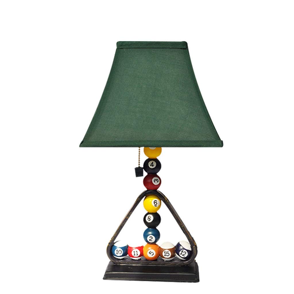 Creative Billiard Table Lamp with Fabric Lampshade - Green Push Button Switch Nightstand Light for Bedroom, Living Room & Study Desk - Perfect for Reading & Ambient Lighting