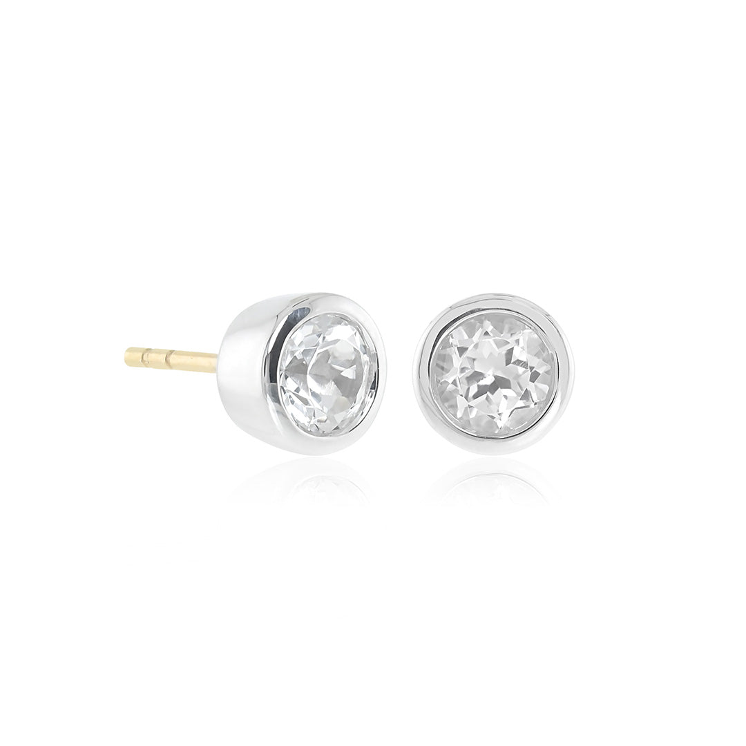 Silver Mini Dot Earrings with White Topaz | Dainty Stud Earrings for Women | Perfect for Everyday Wear & Gift Giving