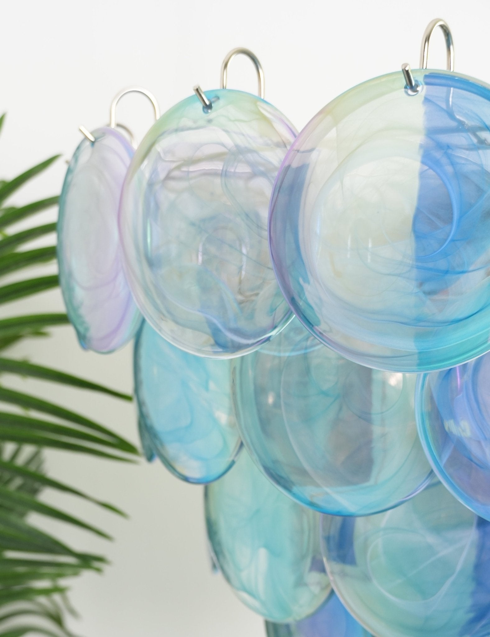 Elegant Blue Murano Glass Disc Chandelier - Handcrafted Italian Lighting Fixture for Dining Room, Bedroom or Entryway Decor