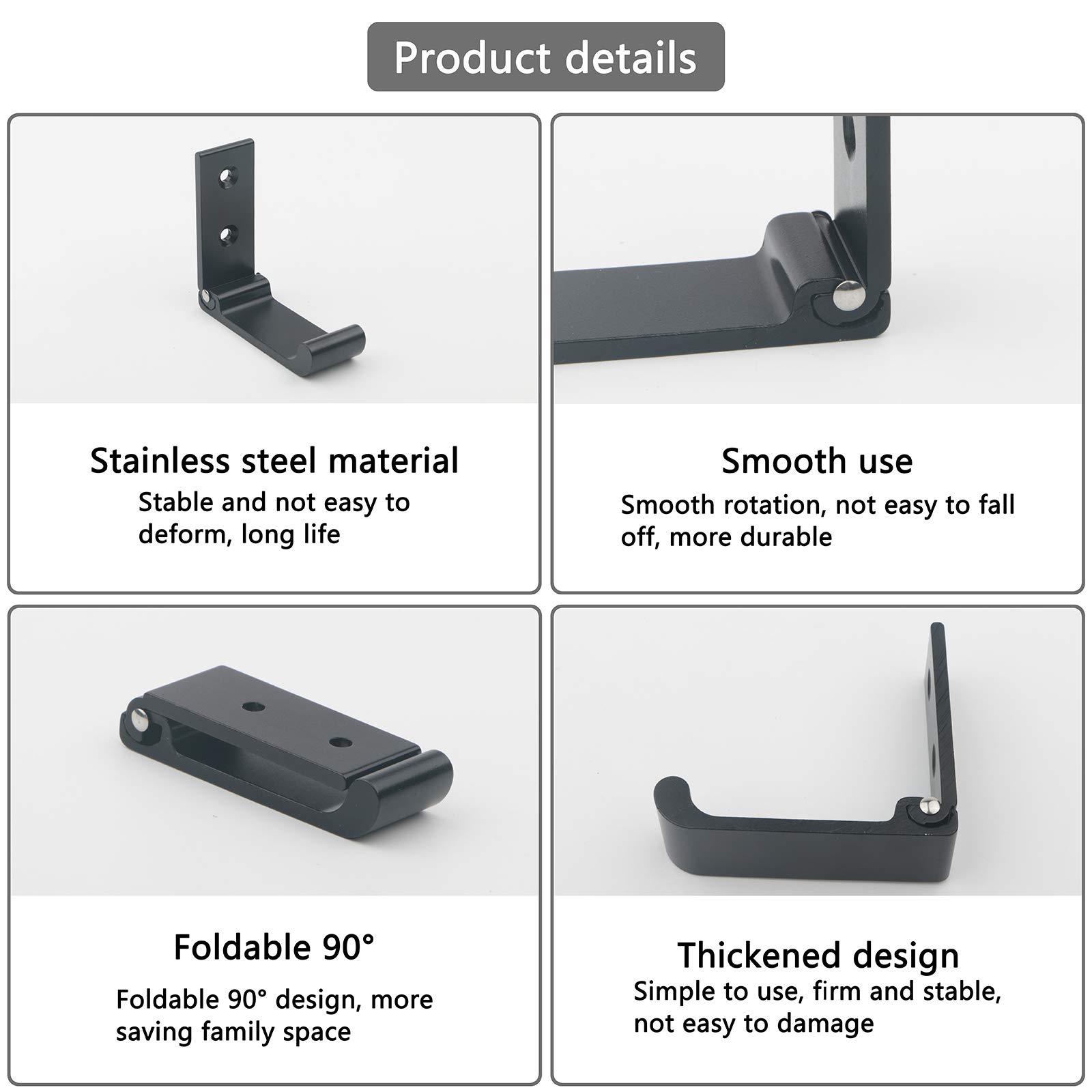 Foldable Wall Mount Hooks - 10 Pack Black Collapsible Coat Hangers for Jackets, Hats, Bags, Towels & Headphones - Space Saving Closet & Entryway Organizer for Home, Office & Dorm Room