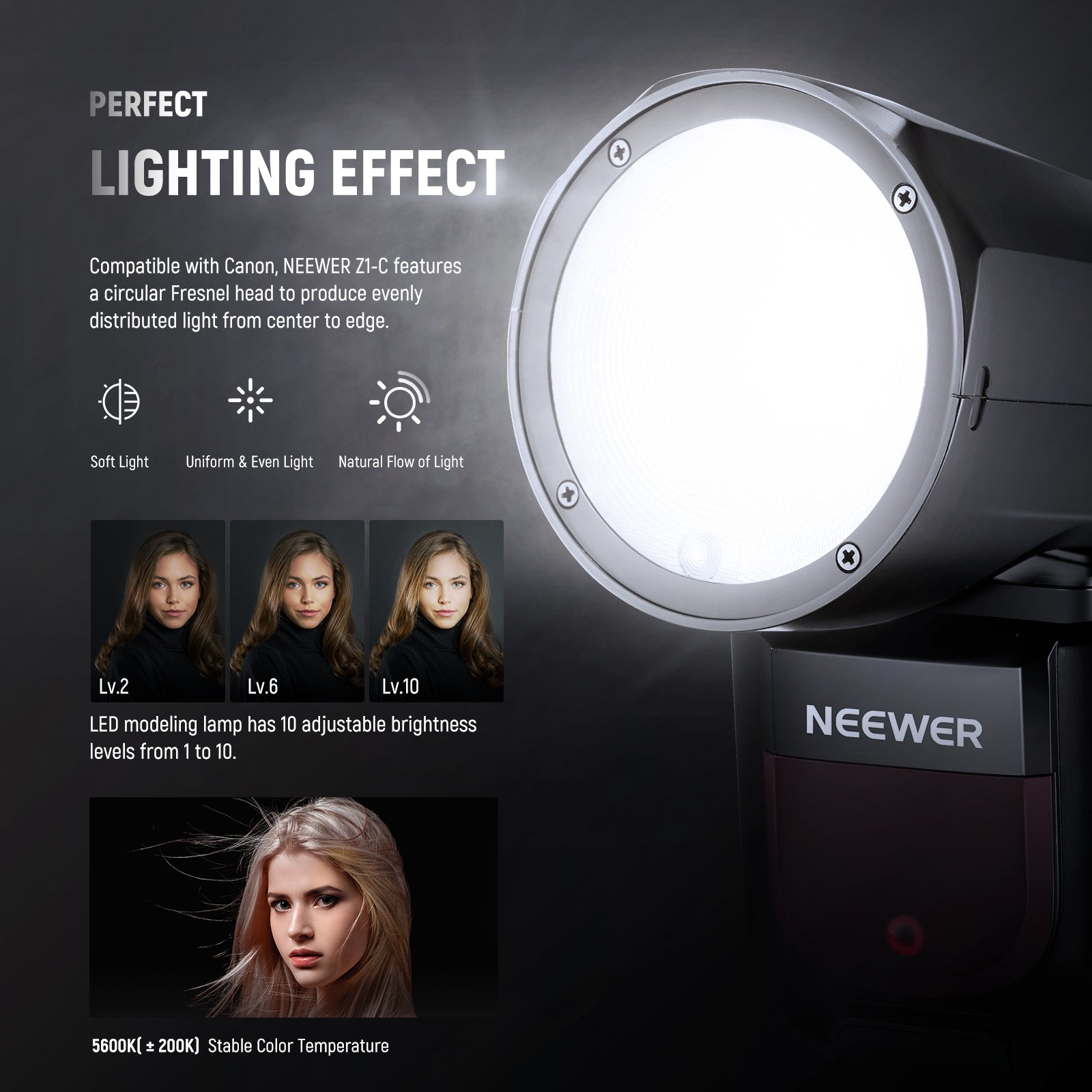 NEEWER Z1-C TTL Round Head Flash Speedlite for Canon DSLR Cameras - Professional Photography Lighting for Portraits, Events & Studio Shoots