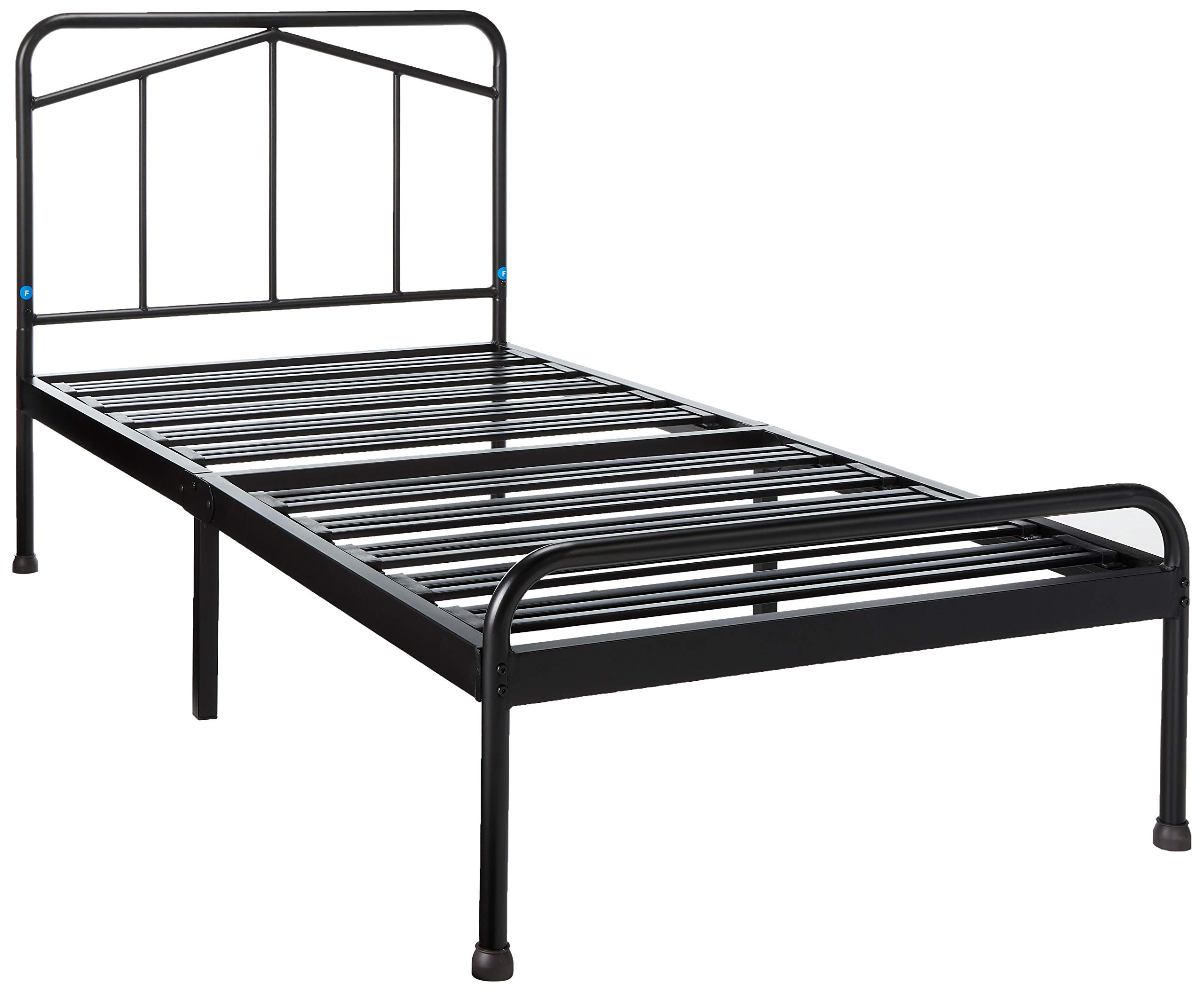14 Inch Metal Platform Bed Frame with Rounded Headboard - Sturdy Wide Steel Slats, Easy Assembly, Twin Size Black Bed - Perfect for Kids Rooms, Guest Bedrooms & Small Spaces