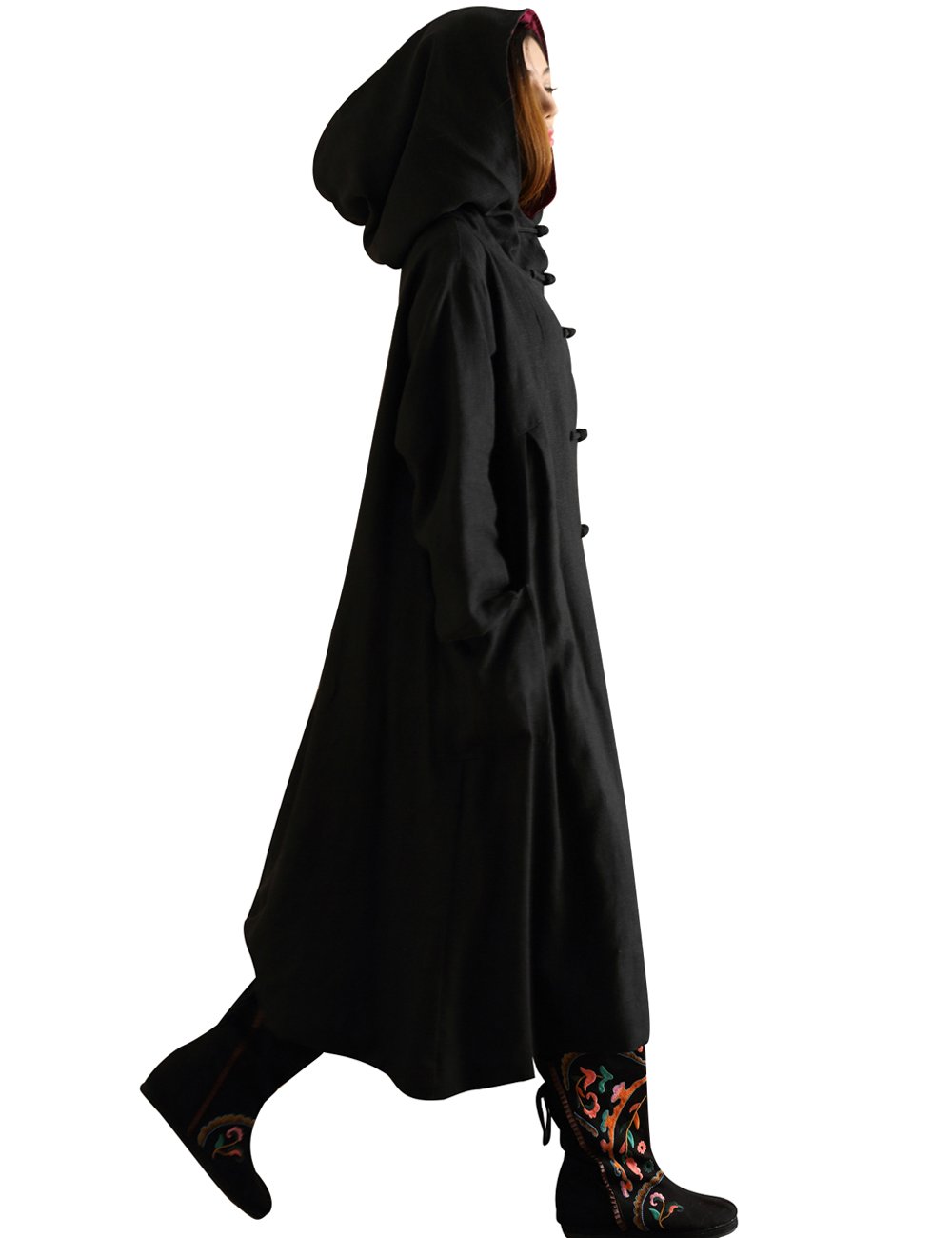 Women's Warm Hooded Witch Trench Coat - Waterproof Winter Long Coat for Halloween, Cosplay & Outdoor Activities