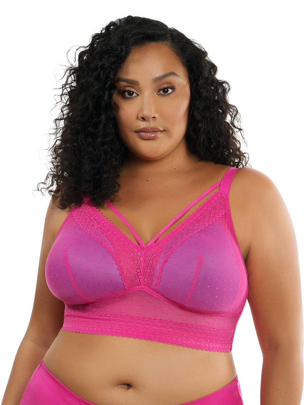 Parfait Mia Dot Wire-Free Padded Mesh Bralette - Bright Pink | Comfortable Seamless Support for Everyday Wear, Yoga & Lounge