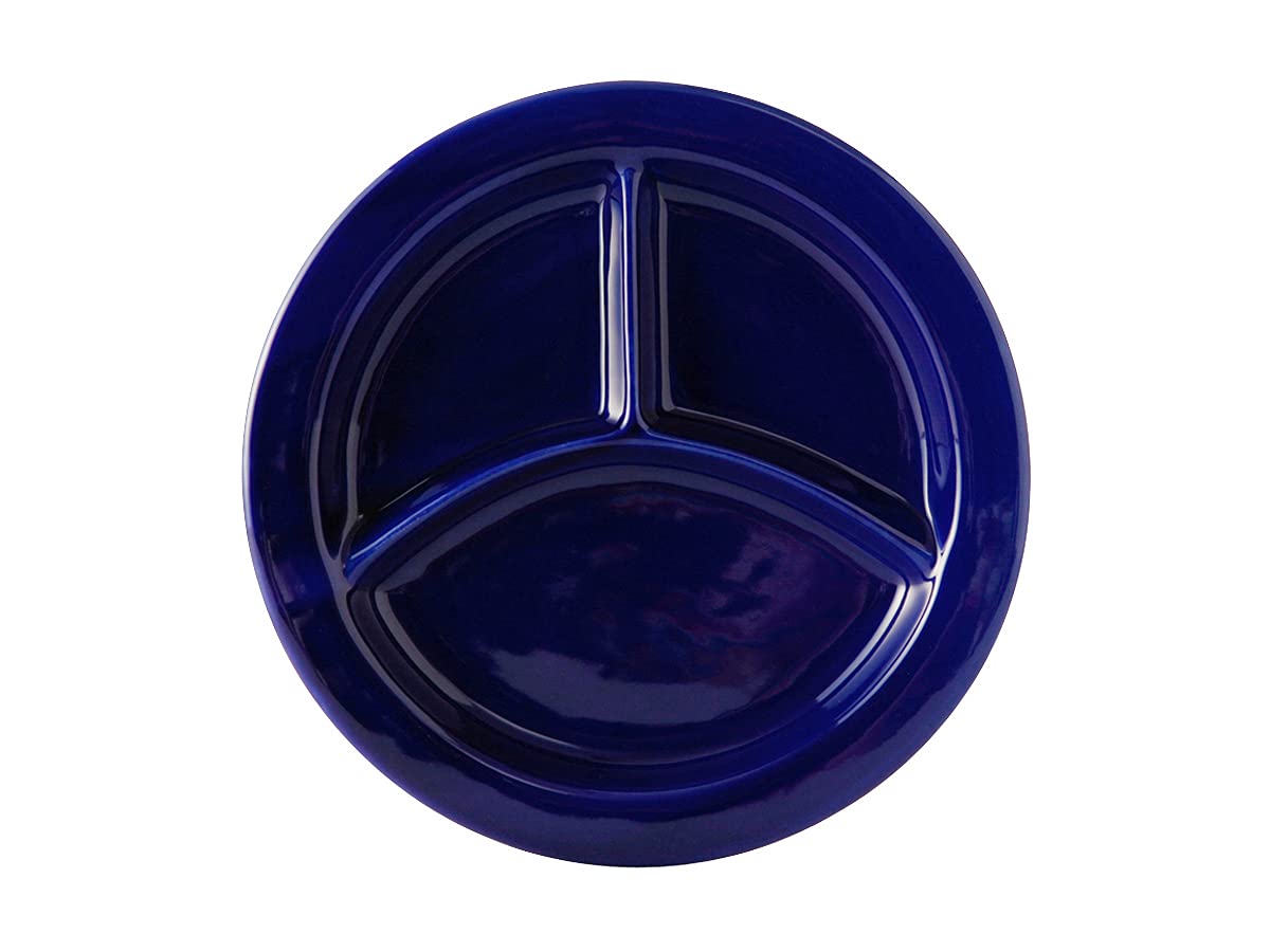 Tuxton China BCA-0903 9-Inch Round 3-Compartment Ceramic Plate - Microwave, Dishwasher & Oven Safe Vitrified Dinnerware - Cobalt Blue Healthcare Plates (Pack of 12) - Perfect for Hospitals, Cafeterias & Senior Care Facilities