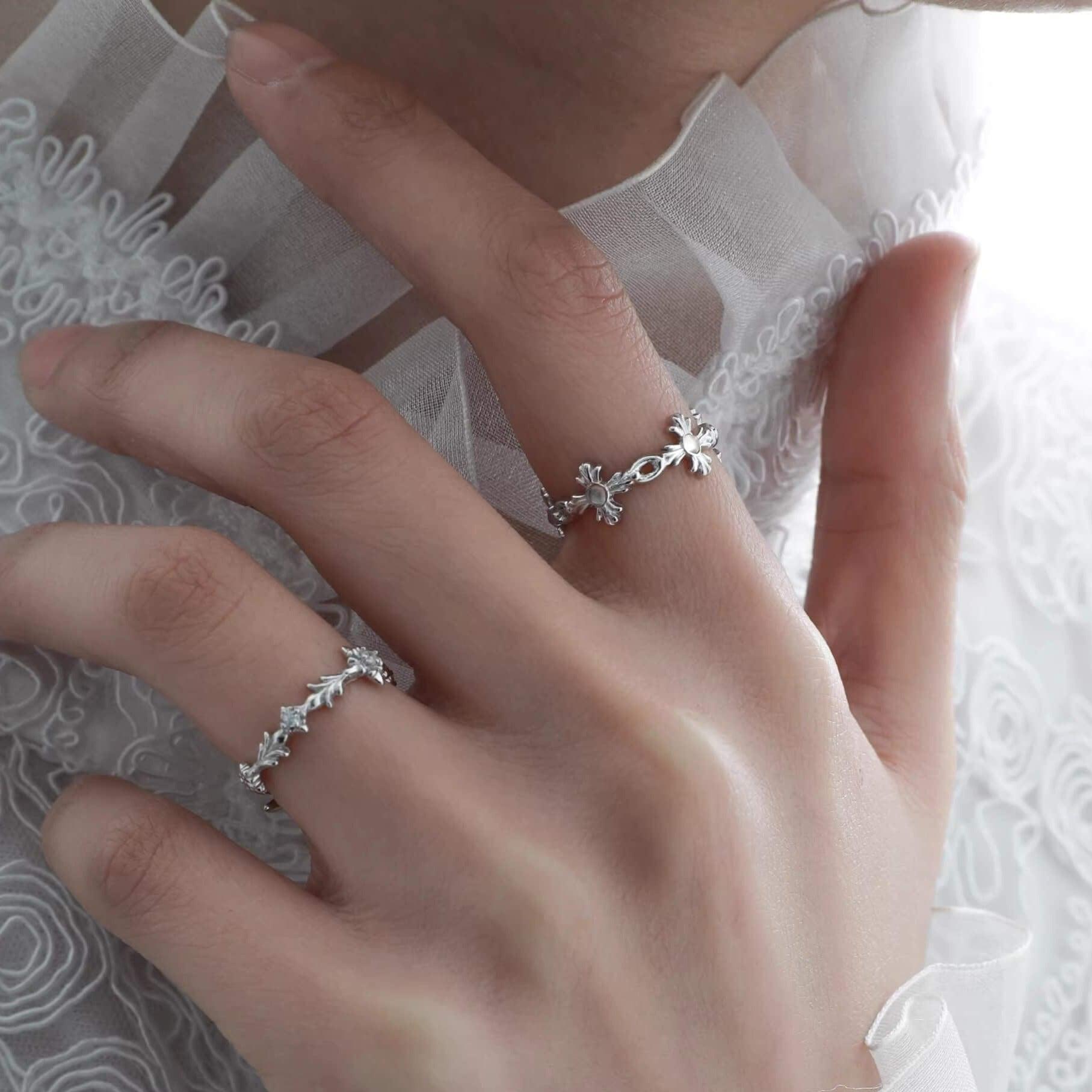 Star Dome S925 Sterling Silver White Agate Open End Ring for Women - Elegant Adjustable Minimalist Stackable Ring for Everyday Wear & Gift Giving