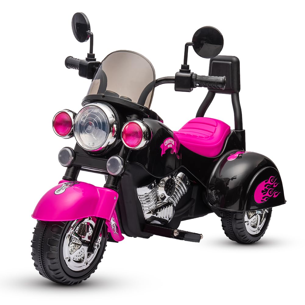 EAPC 6V Kids Electric Ride On Motorcycle with LED Lights - 3-Wheel Battery Powered Toy Motorcycle for Boys & Girls Ages 3-6 - Forward/Reverse Function - Pink Ride-On Toy for Indoor & Outdoor Play