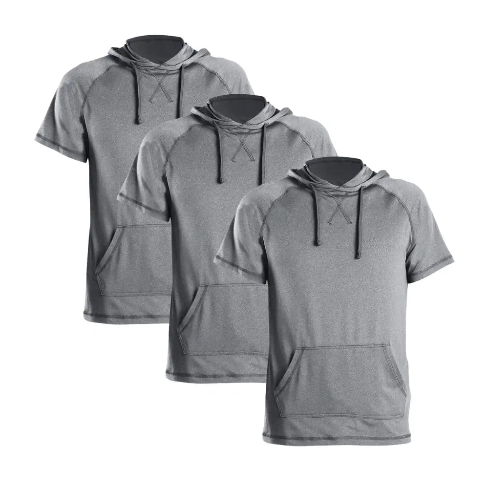 3 Pack Men's Performance Short Sleeve Hoodie - Moisture Wicking Athletic Shirts for Gym, Running & Outdoor Activities