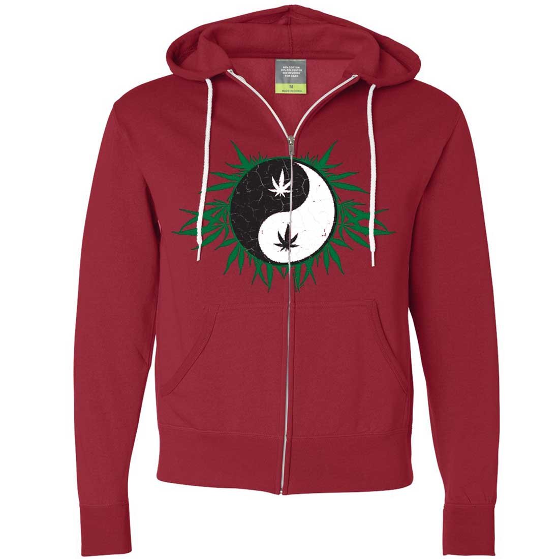 Stylish Stoner Yin Yang Pot Leaf Zip-Up Hoodie for Men & Women | Cannabis Enthusiast Fashion | Perfect for Festivals, Concerts & Casual Wear