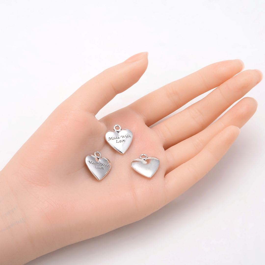 Adabele Heart Charm Pendants - Antique Silver Jewelry for Necklace, Bracelet, Anklet, Earrings & Keychain - Handmade Jewelry Supplies for Women & Men - Perfect for DIY Crafts, Gifts and Boho Style Accessories