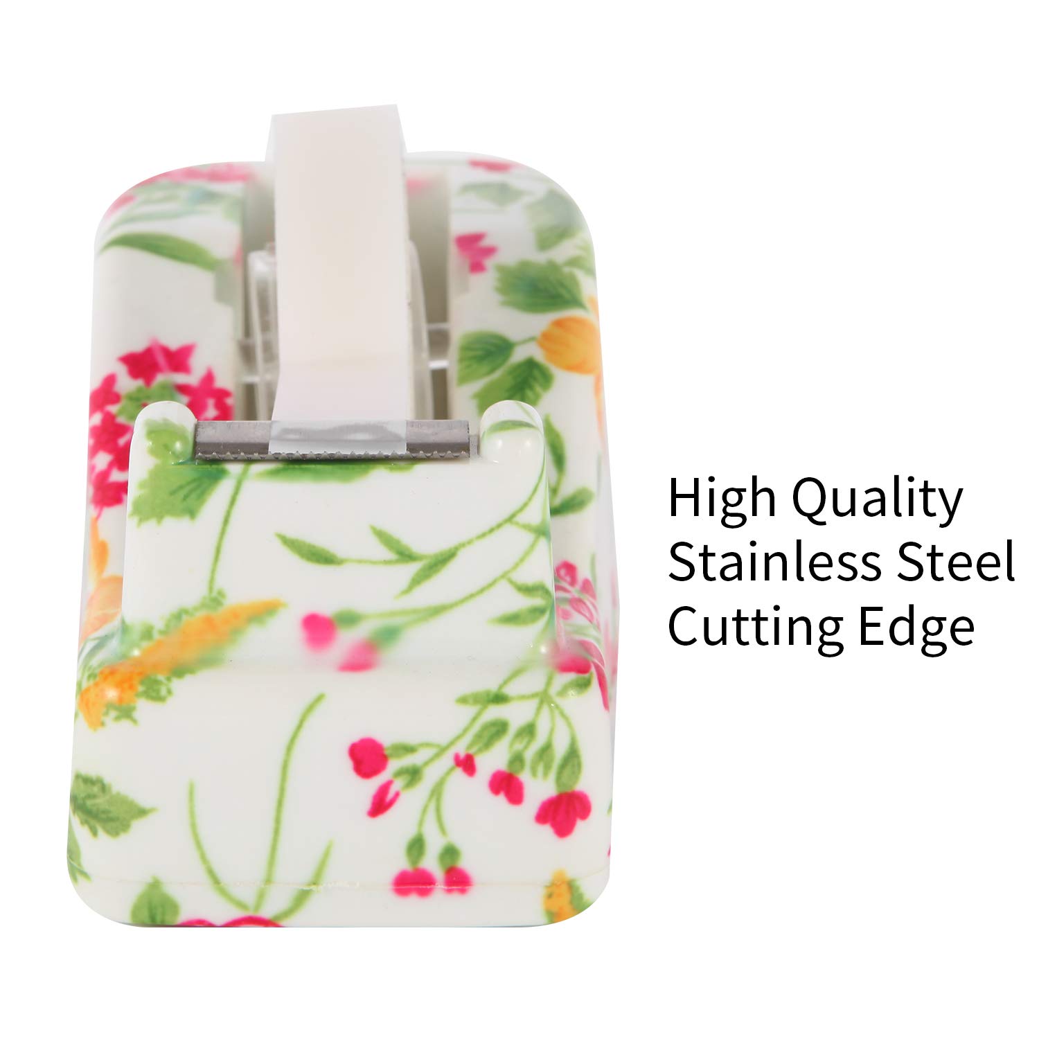 VIBRANZ-LAB Floral Weighted Tape Dispenser for Desk - Non-Slip Base, Cute Office & Home Supplies for Women - Perfect for Organizing, Crafting & Workspace Decor