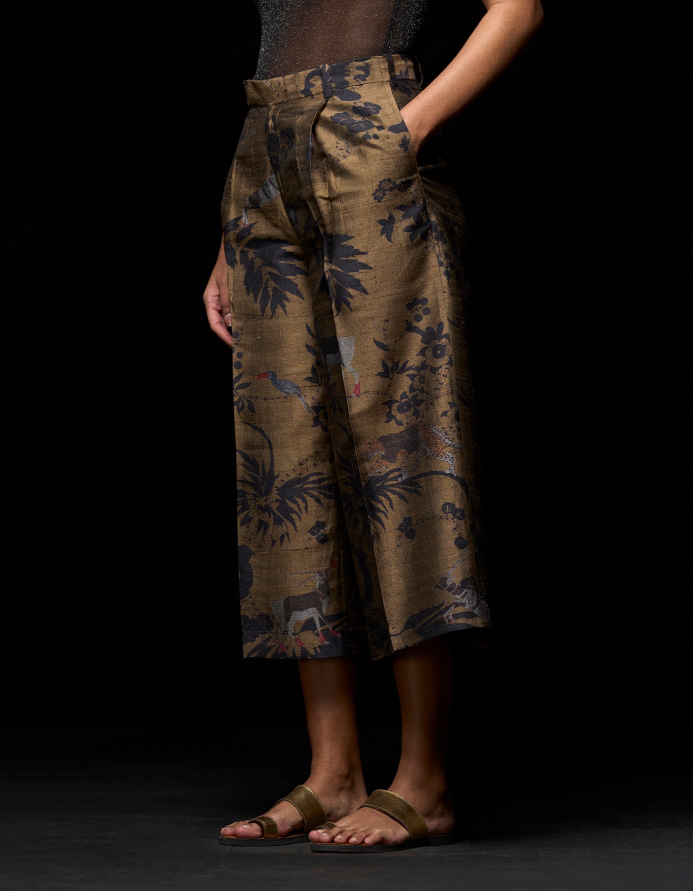 Women's High Waist Cropped Silk Dupion Pants in Beige - Elegant Office Wear & Casual Chic Outfits