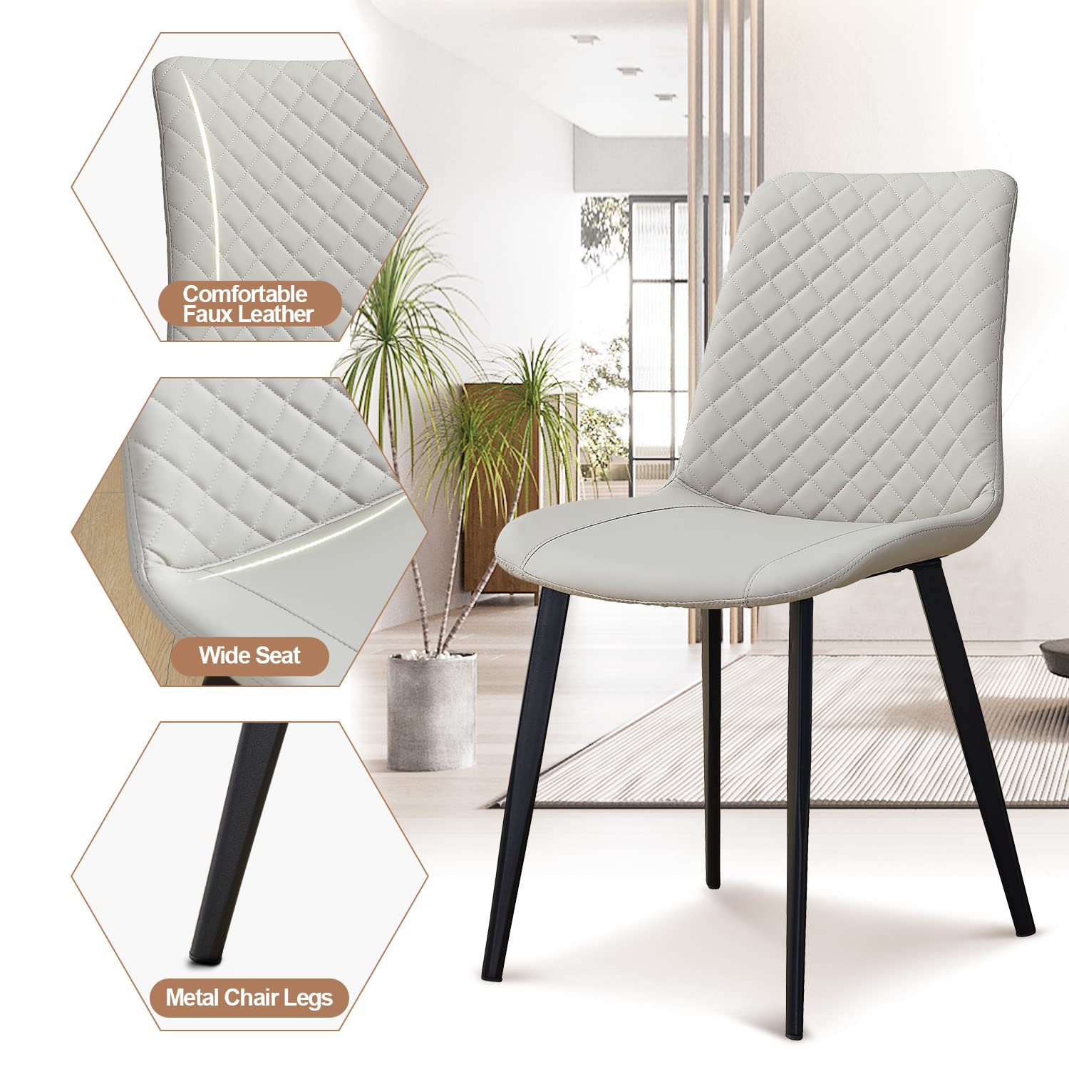 Seonyou Modern Dining Chair Set of 4 - Beige Upholstered Kitchen Chairs with Sturdy Metal Legs, Mid Century Design for Dining Room, Kitchen, and Restaurant Use