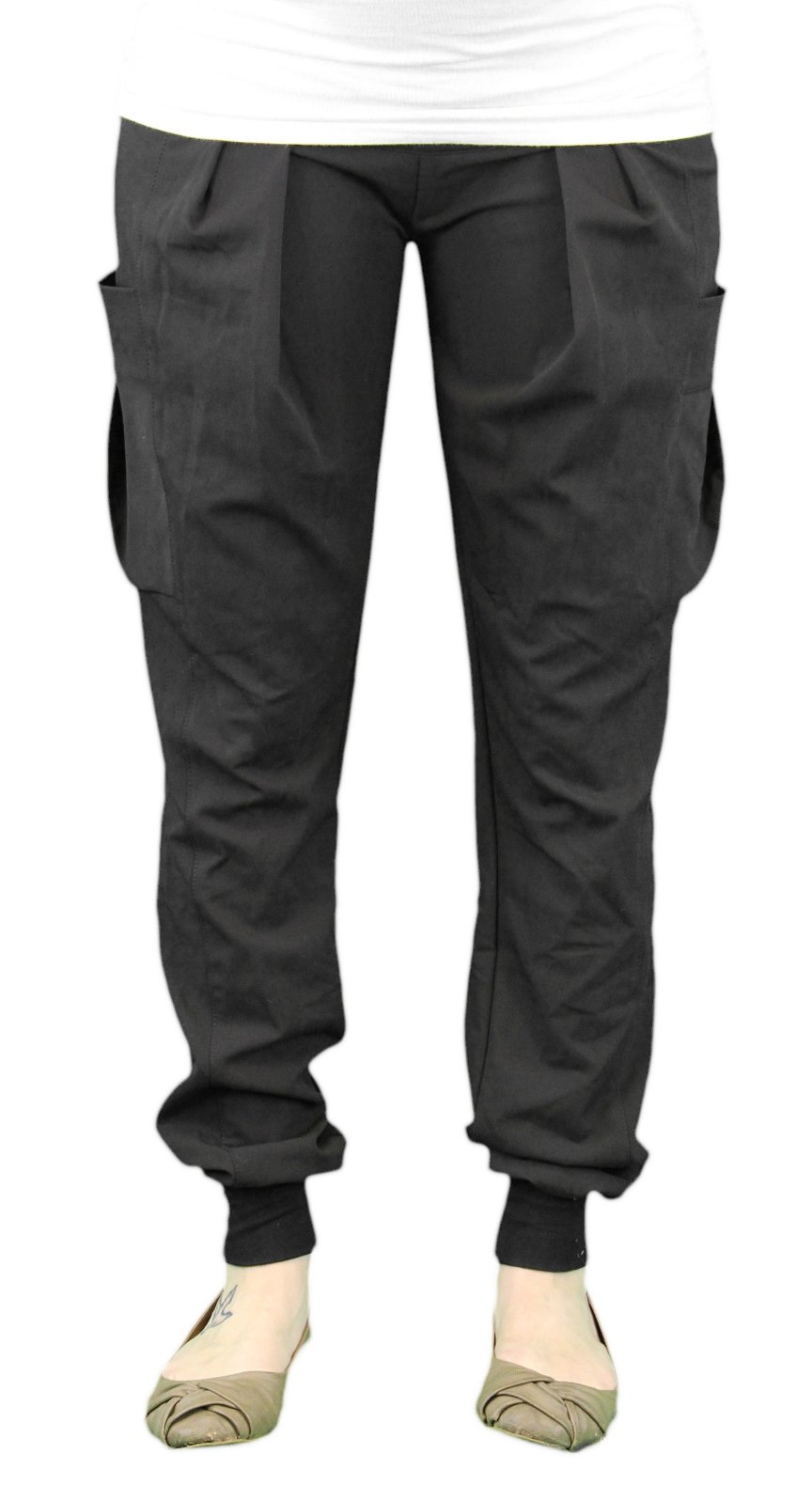 Stylish Maternity Pants for Women - Black Full-Panel Casual Pregnancy Pants Size S - Perfect for Work, Travel & Everyday Comfort