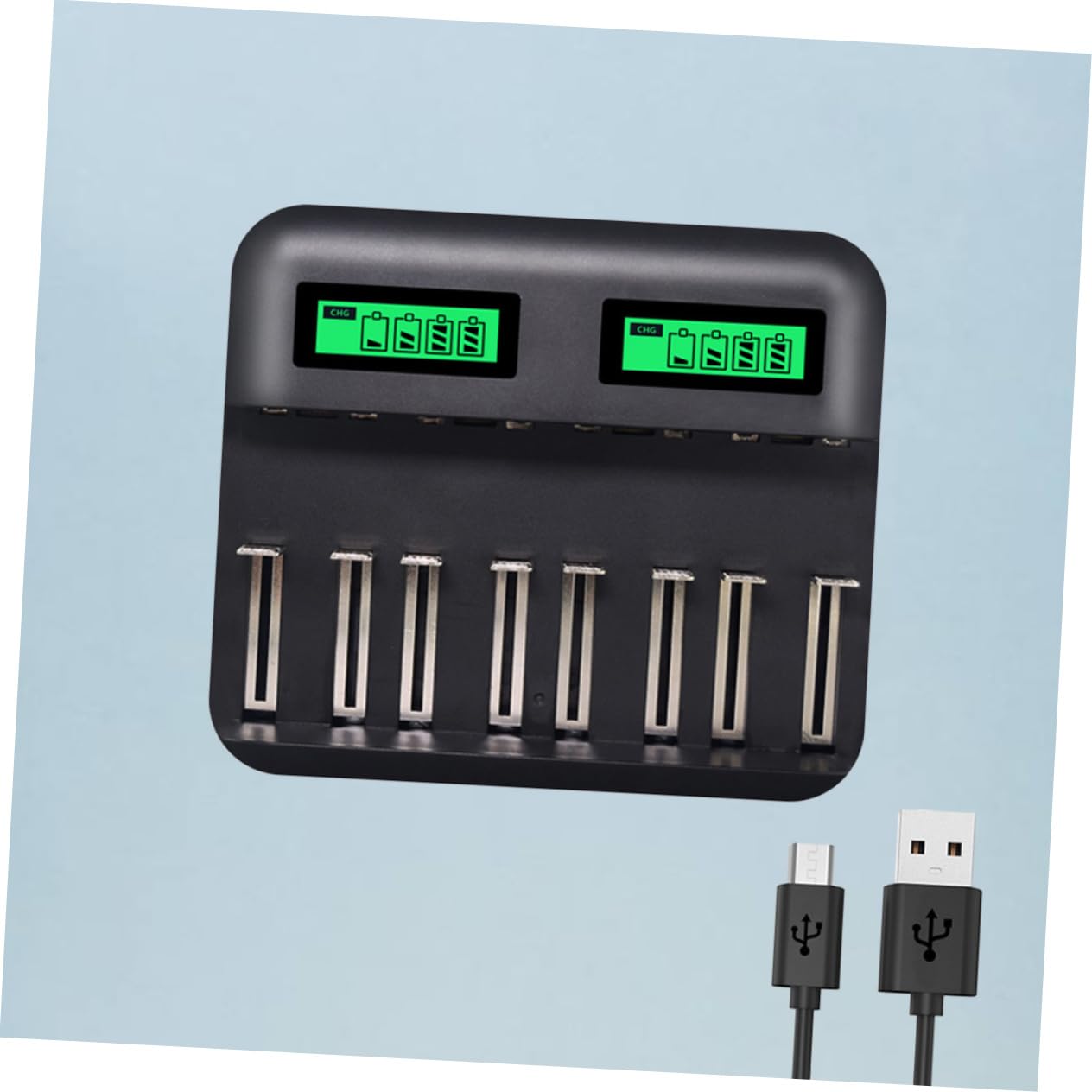PartyKindom AA AAA USB Battery Charger with Digital Display - Fast Charging for Rechargeable Batteries - Perfect for Cameras, Toys, and Home Electronics