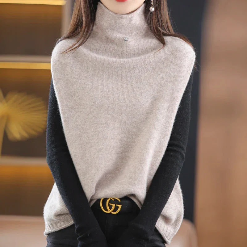 2023 Women's 100% Pure Wool Turtleneck Waistcoat - Soft Knitted Vest Sleeveless Top Sweater for Autumn Winter (JQ137) | Warm Layering Piece for Office, Casual Outfits & Cold Weather Fashion