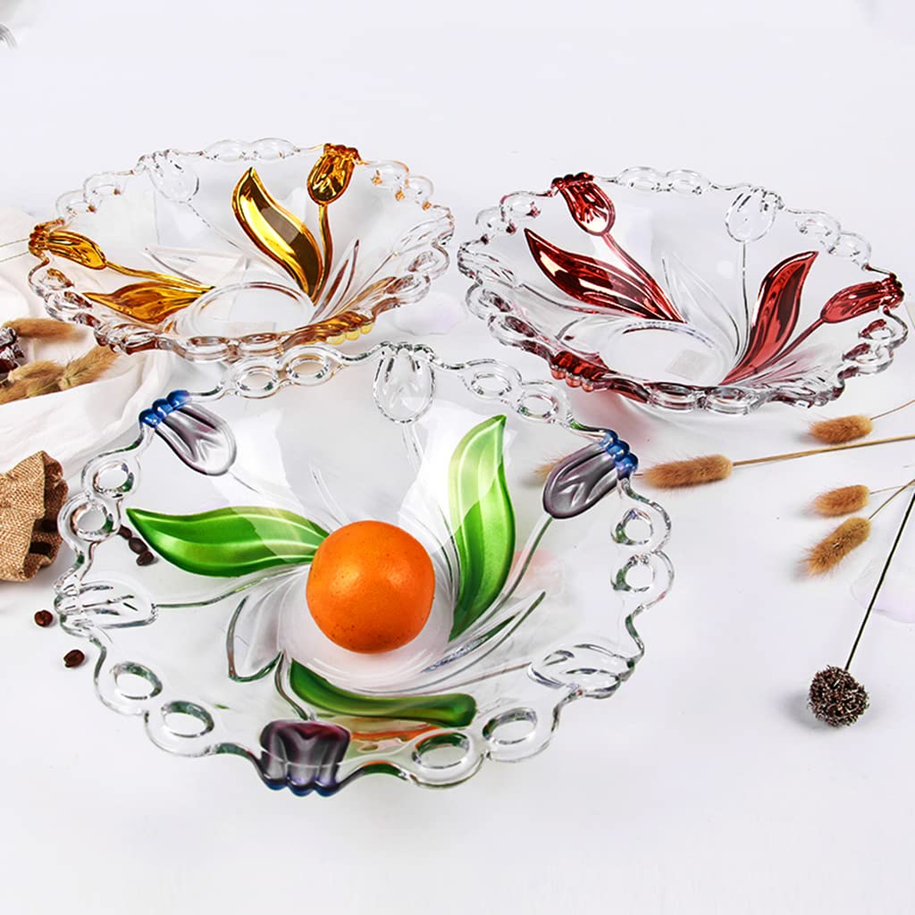 Crystal Glass Fruit Bowl with Golden Tulip Design - Elegant Serving Dish for Fruits, Snacks, Nuts | Perfect for Living Room, Kitchen, Coffee Table, Hotel Decor & Home Decoration
