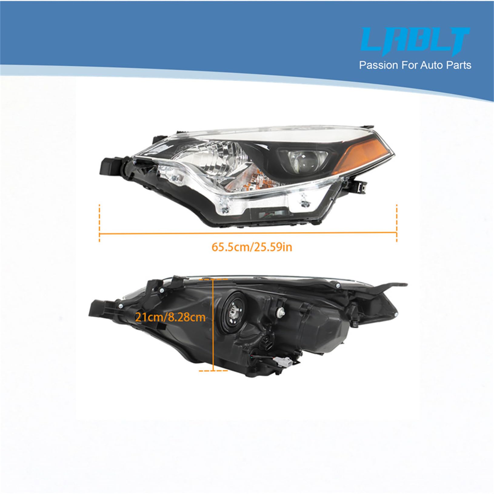LABLT Halogen Headlight Assembly Replacement Pair - Left & Right Side for 2014-2016 Toyota Corolla (Driver & Passenger) | Durable Headlamps for Night Driving & Foggy Conditions