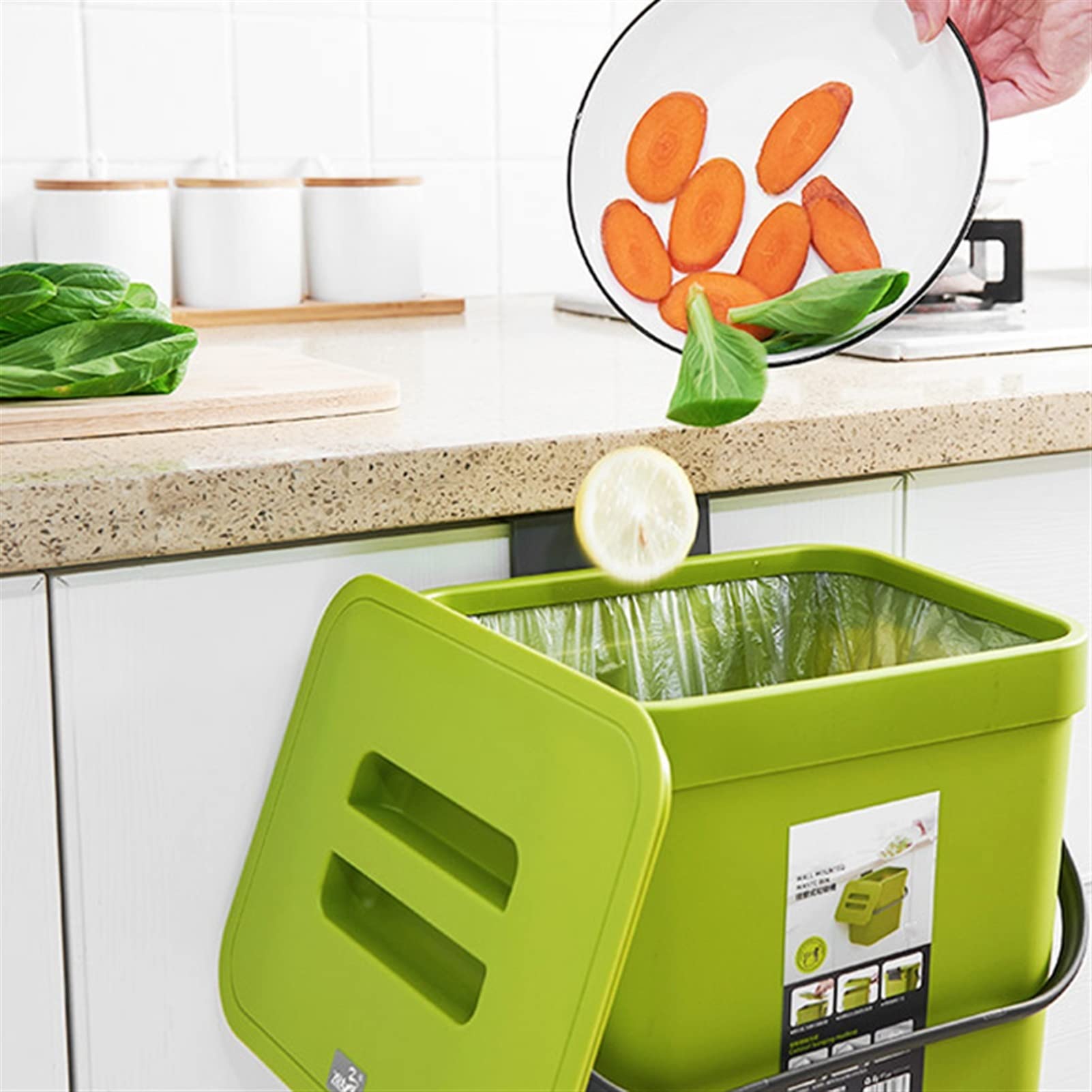 Eco-Friendly Kitchen Compost Bin with Lid - Under Sink Hanging Trash Can for Countertop, Cabinet Door & Recycling - Perfect for Organic Waste Disposal in Home & Office