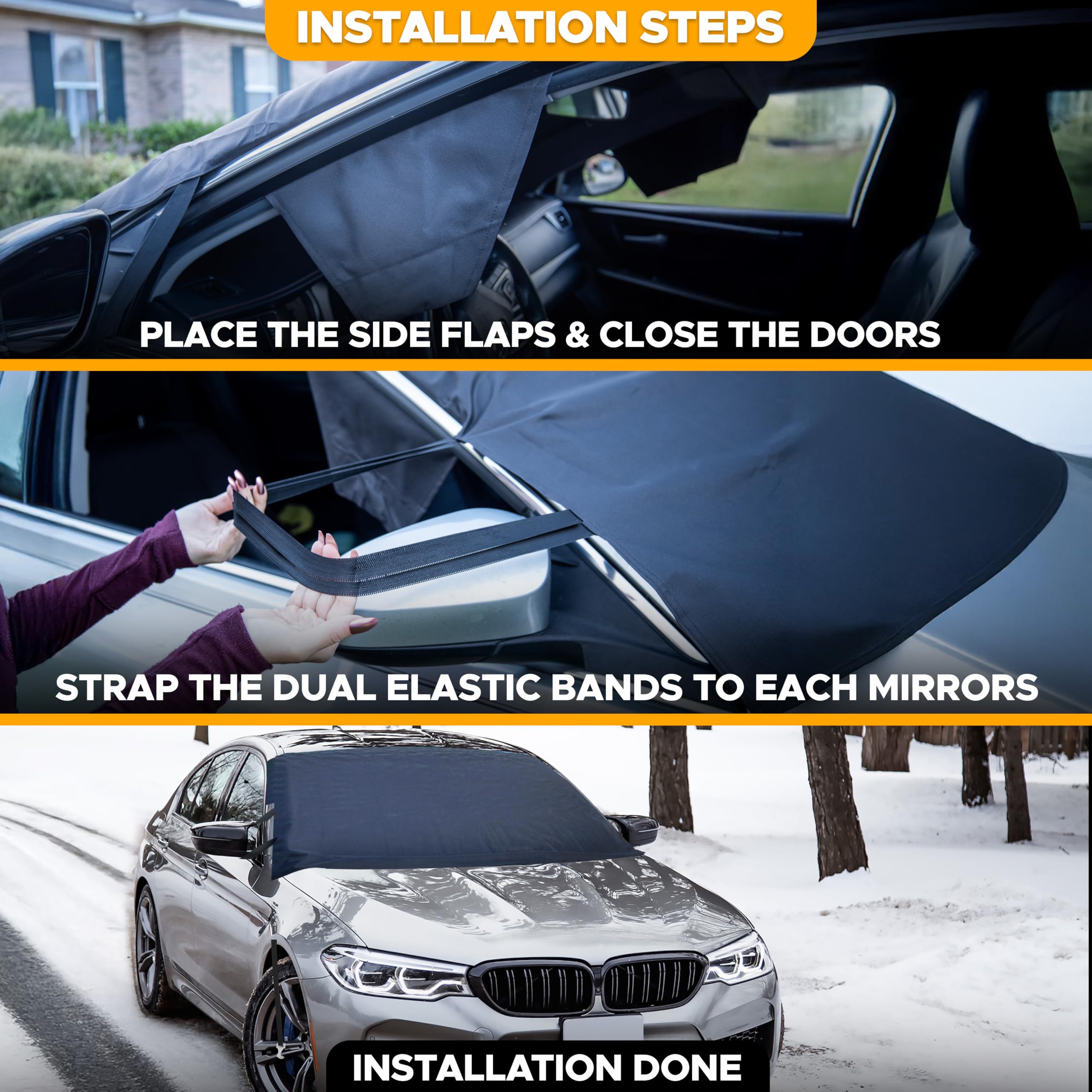 EcoNour 600D Polyester Car Windshield Cover for Ice & Snow - Heatproof Winter Car Accessory for Christmas Decor