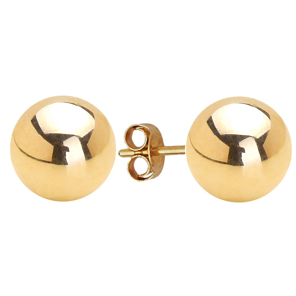 14K Yellow Gold Hollow Ball Push Back Earrings for Girls - 2mm to 8mm Sizes - Lightweight & Hypoallergenic - Perfect for School, Parties & Everyday Wear