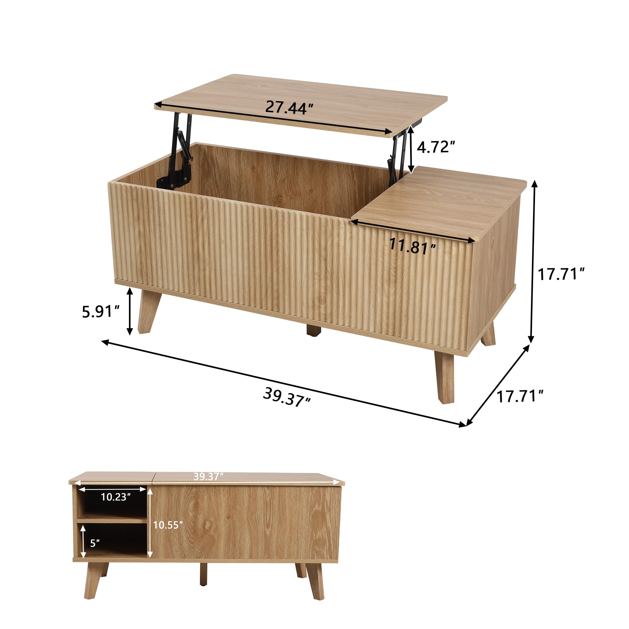Modern Lift-Top Coffee Table with Hidden Storage - Wooden Fluted Design for Living Room & Office