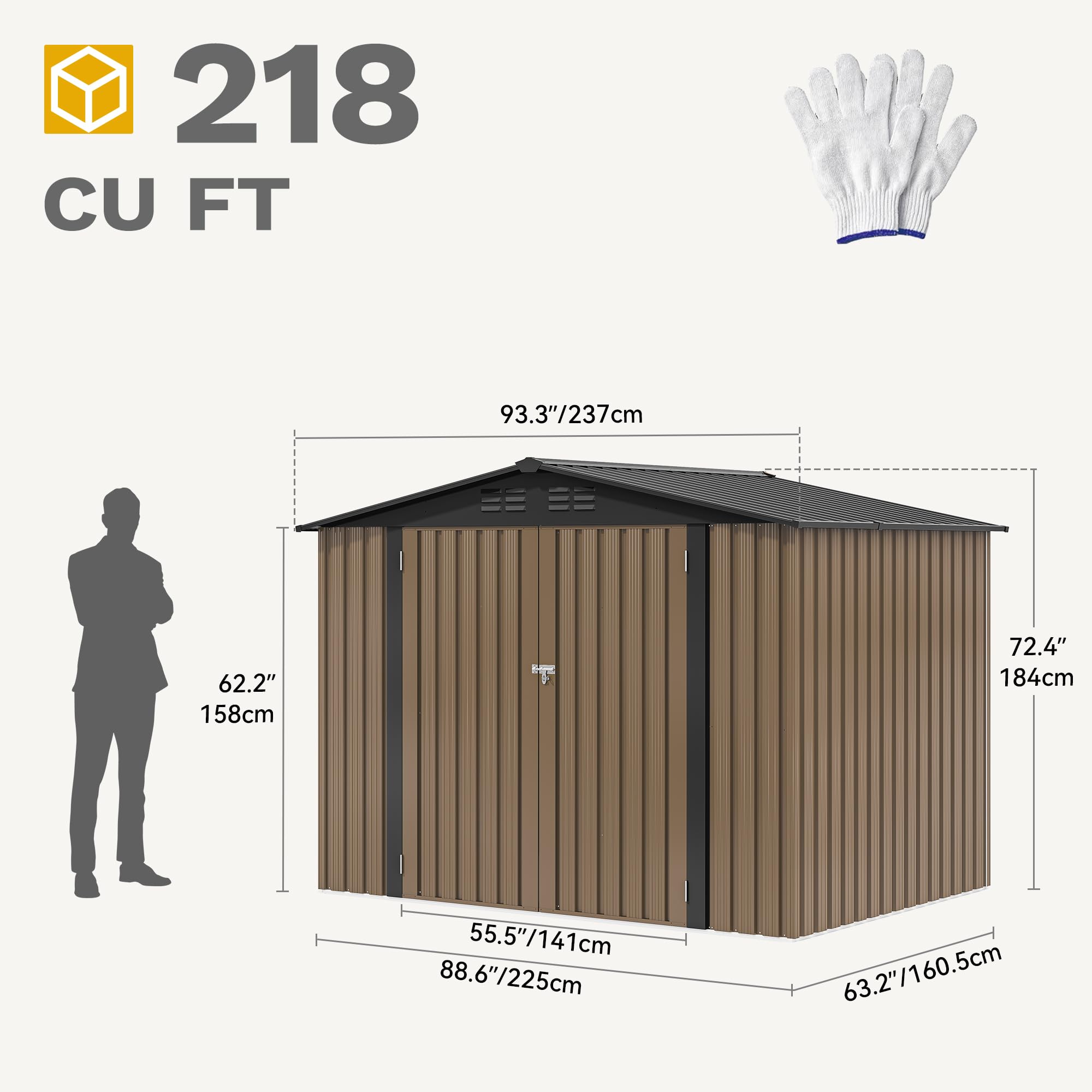 DWVO 8x6 FT Heavy Duty Outdoor Metal Storage Shed - Large Lockable Tool Shed with Air Vent for Backyard, Patio & Lawn - Perfect for Storing Bikes, Tools, Lawn Mowers & Outdoor Equipment | Durable Weatherproof Garden Storage Solution