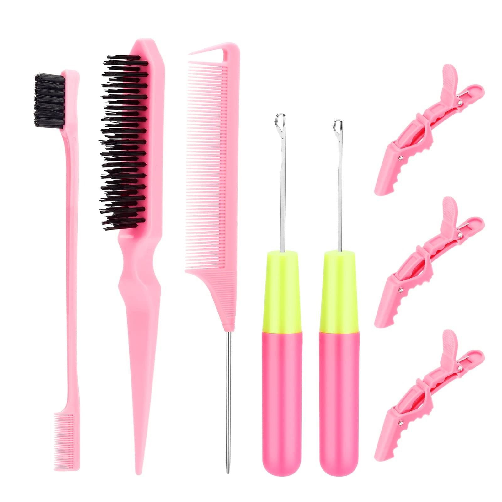 Premium Crochet Hooks Set for Passion Twist Hair Extensions - 2 Needles, Edge Brush, Bristle Brush, Rat Tail Comb & 3 Alligator Clips | Professional Hair Styling Tools for Braiding, Locs, and Protective Hairstyles at Home or Salon