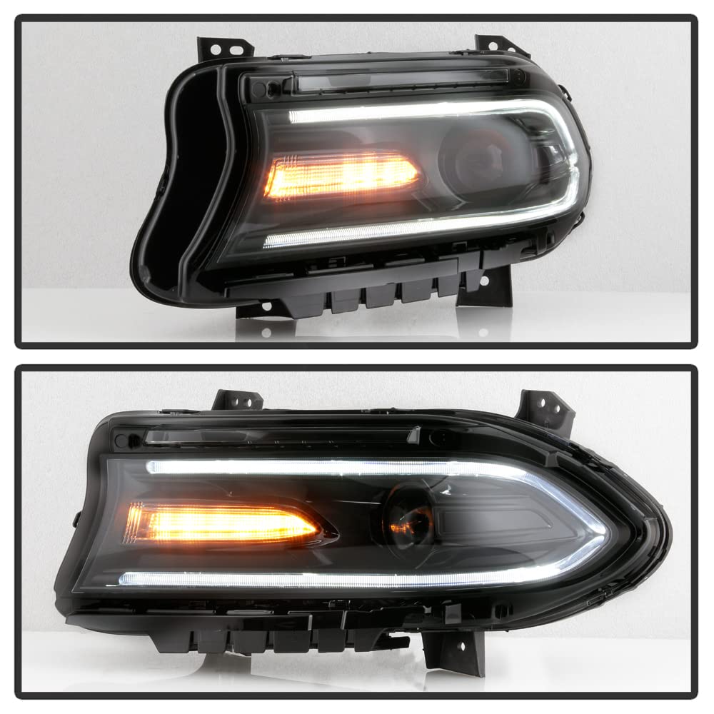 ACANII LED DRL Tube Projector Headlight for 2015-2022 Dodge Charger - Driver Side (Halogen Model, No Logo) | Upgrade Your Ride with Bright, Energy-Efficient Lighting for Night Driving & Enhanced Visibility
