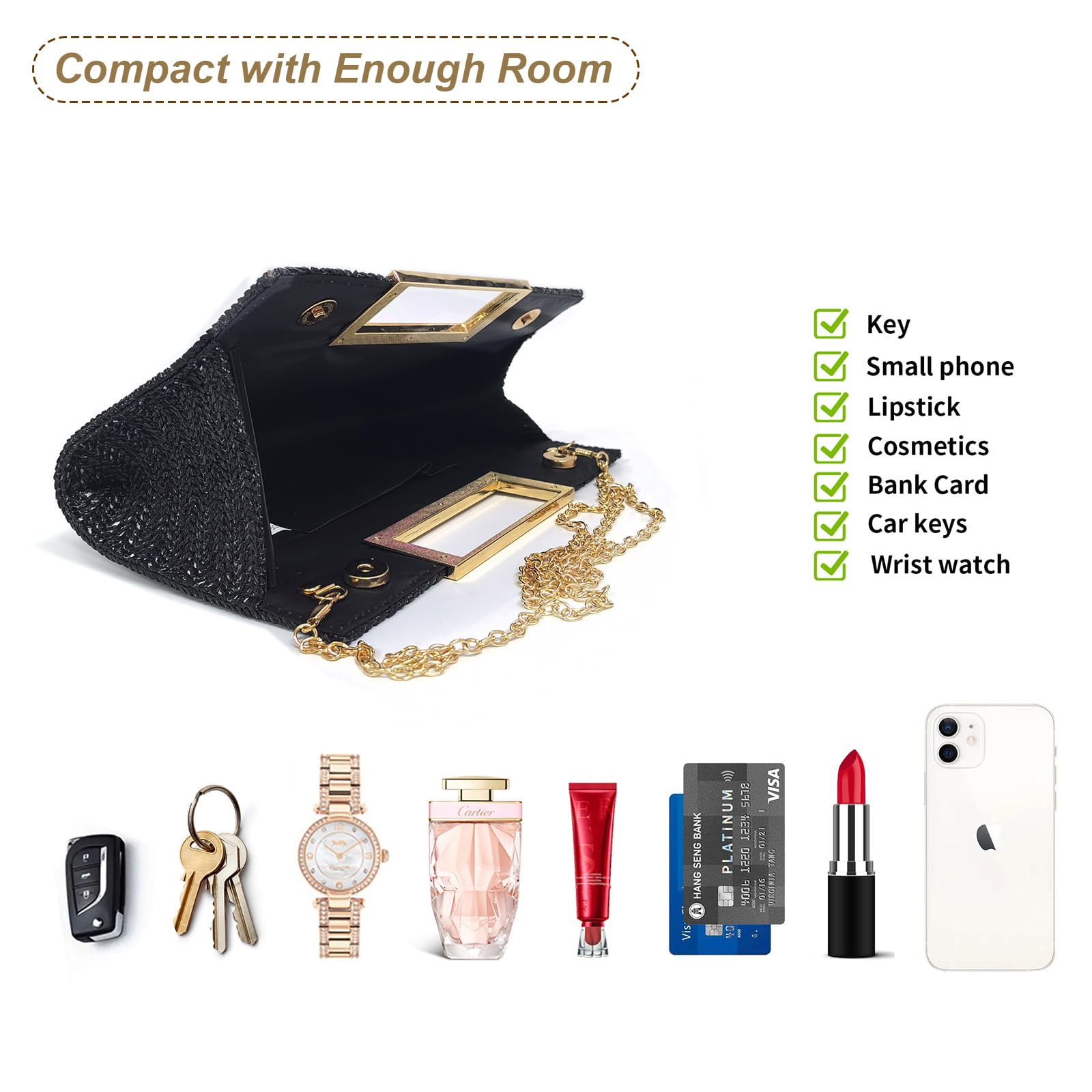 Elegant Straw Clutch Purse for Women - Small Top Handle Evening Bag with Chain Shoulder Strap, Crossbody Wedding & Party Purse | Perfect for Bridal Showers, Cocktail Parties & Summer Events