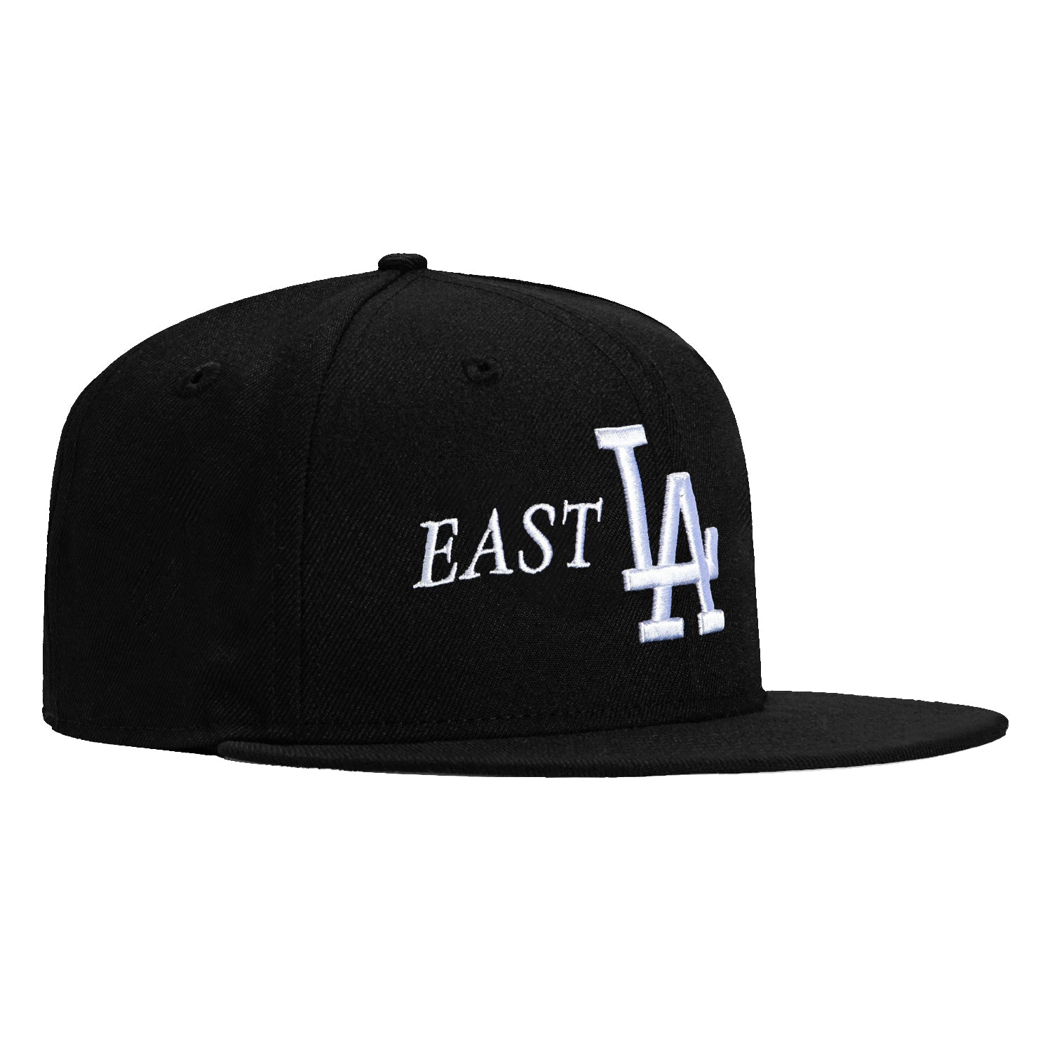 New Era 59Fifty Los Angeles Dodgers East LA Baseball Cap - Black & White Adjustable Snapback Hat for Men & Women | Game Day, Streetwear & Casual Outfits