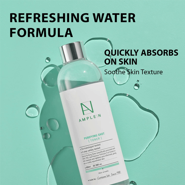 AMPLE:N Purifying Shot Toner 600ml - Hydrating Facial Mist for Glowing Skin | Korean Skincare for Dry & Sensitive Skin | Perfect for Daily Use & Travel Skincare Routine