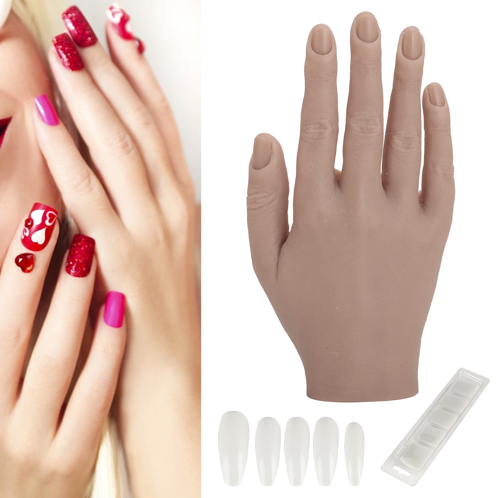 Professional Nail Art Training Hand - Realistic Flexible Joint High Simulation Silicone Practice Hand for Nail Technicians & Salon Students - Easy to Clean - Perfect for Nail Art Practice, Manicure Training & Salon Demonstrations (Model 01)