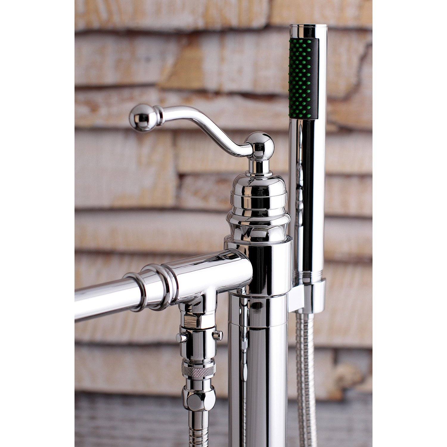 English Country Single Handle 1 Hole Freestanding Bathtub Faucet with Hand Shower - Vintage Style Brass Bathroom Fixture for Clawfoot & Freestanding Tubs - Perfect for Spa, Master Bath & Luxury Home Renovation