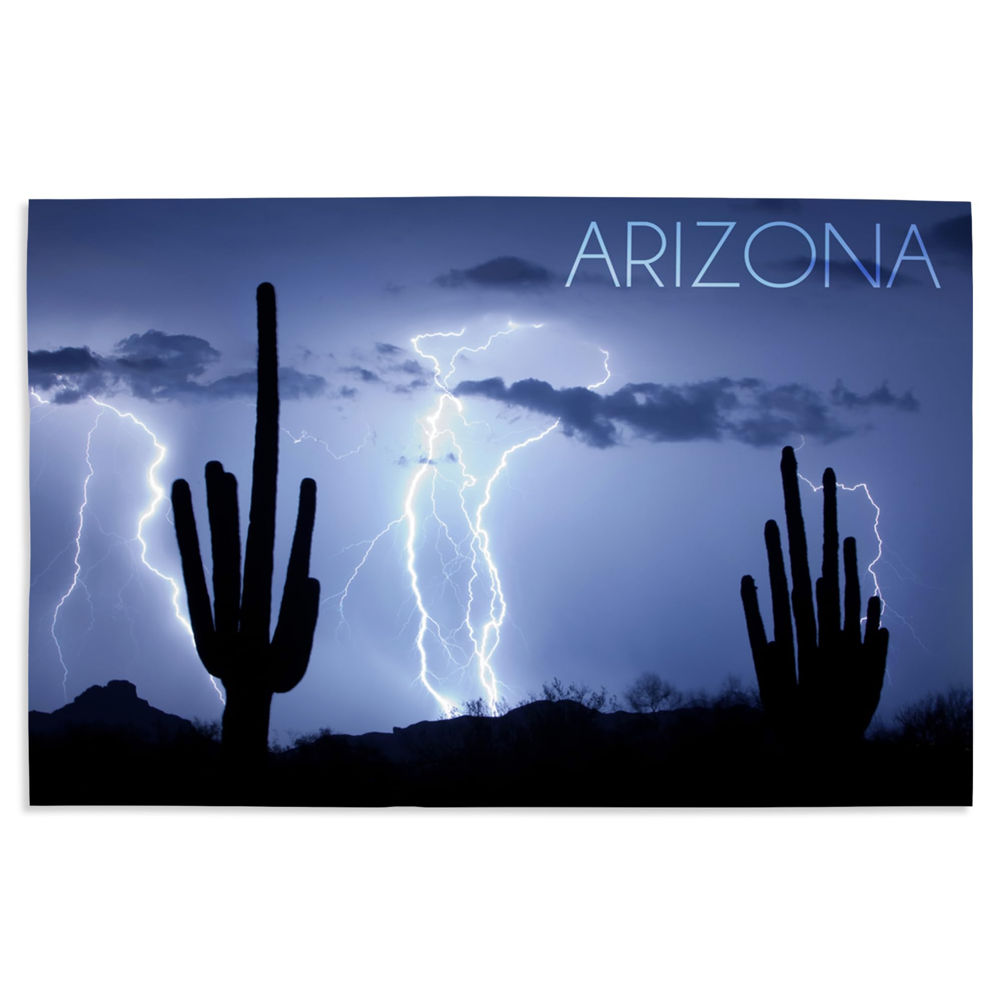 Lantern Press 16x24 Inch Giclee Art Print - Arizona Desert Landscape with Lightning Storm and Cactus Photography - Perfect for Home Decor, Office Wall Art & Southwestern Style Interior Design
