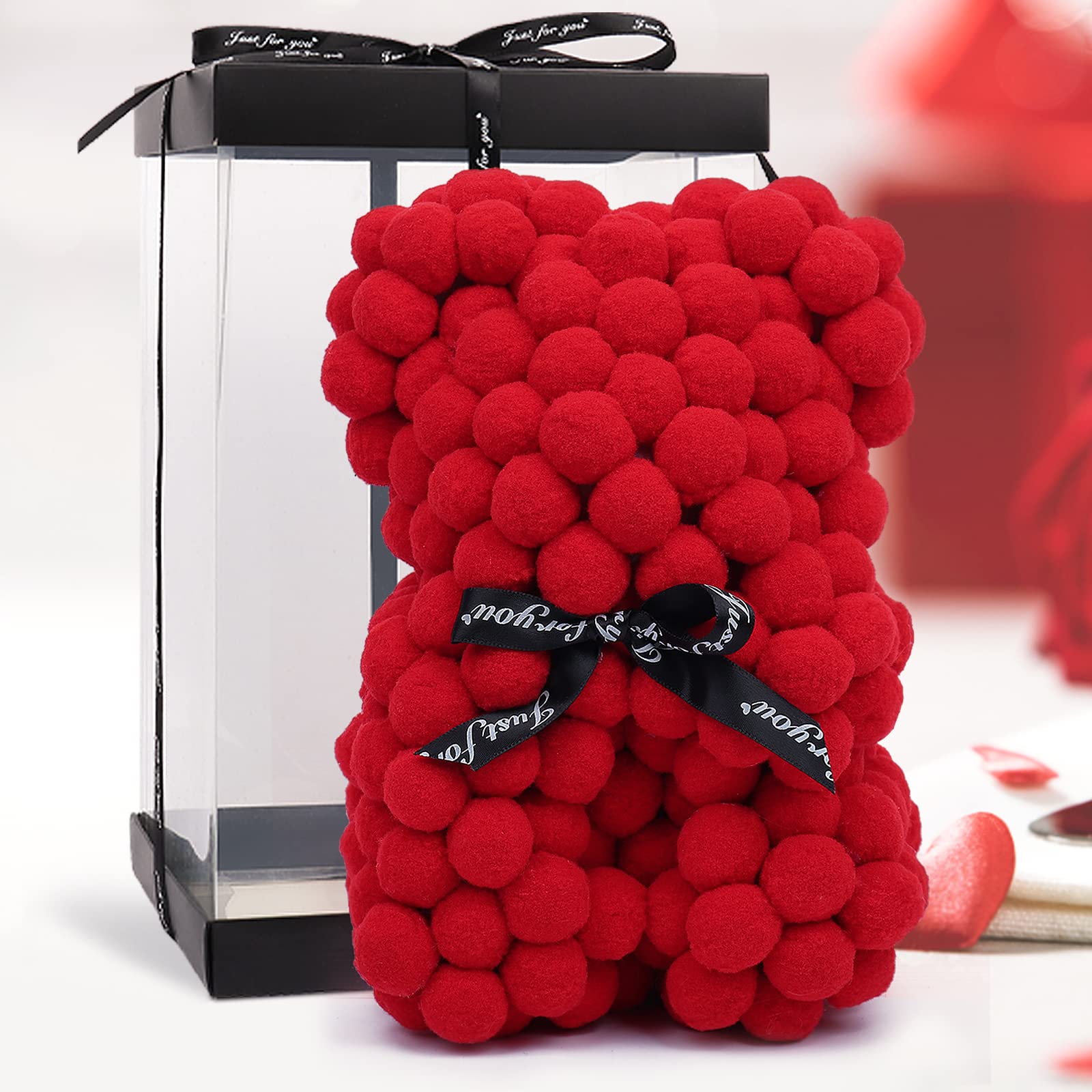 Rose Bear Teddy - Romantic Red Rose Flower Bear Gift for Women, Mom, Her - Perfect for Mother's Day, Valentine's Day, Christmas & Birthday - Includes Transparent Gift Box | Home Decor, Wedding Proposal Gift, Anniversary Present