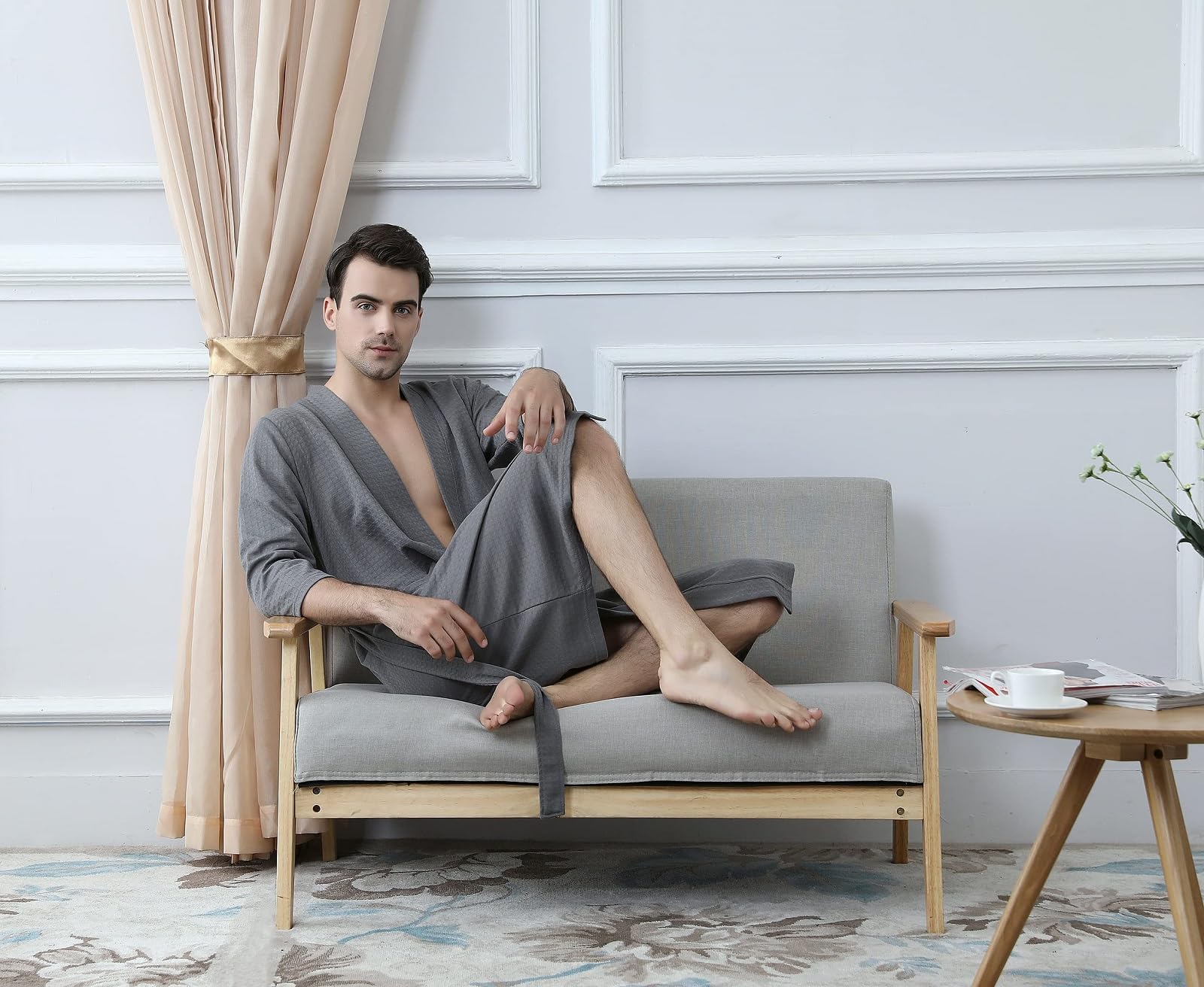 **Men's Lightweight Summer Robes - Knee Length Soft Absorbent Bathrobe for Pool, Shower & Lounge Wear - Perfect for Beach, Spa & Home Relaxation**