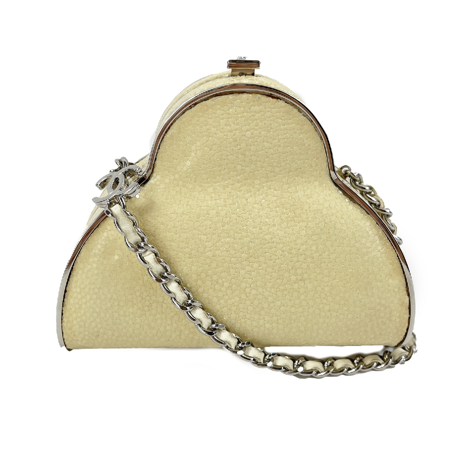 Chanel Rare Mini Stingray Calfskin Crossbody Bag in Beige & Silver - Perfect for Evening Events, Date Nights & Luxury Fashion Accessories