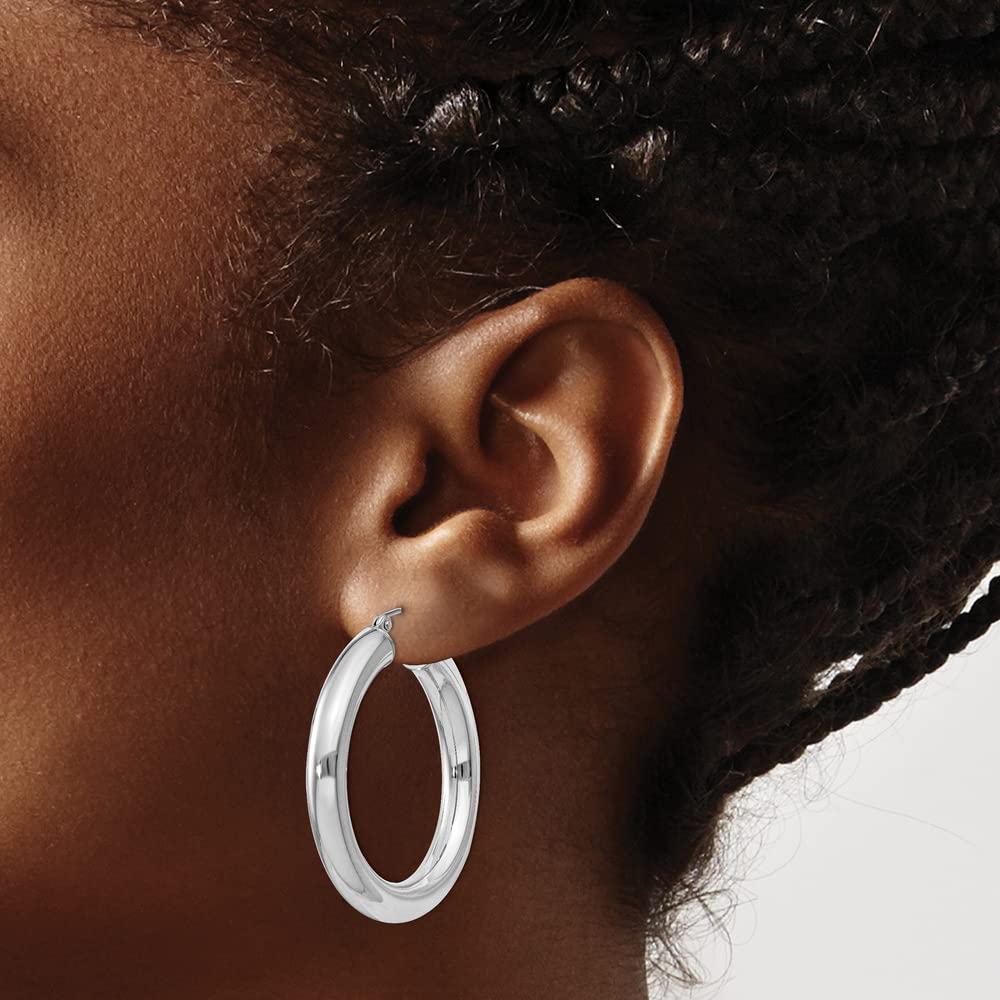 925 Sterling Silver 5mm Round Hoop Earrings - 37mm x 35mm | Hypoallergenic Lightweight Everyday Jewelry for Women | Perfect for Work, Date Night & Gifts