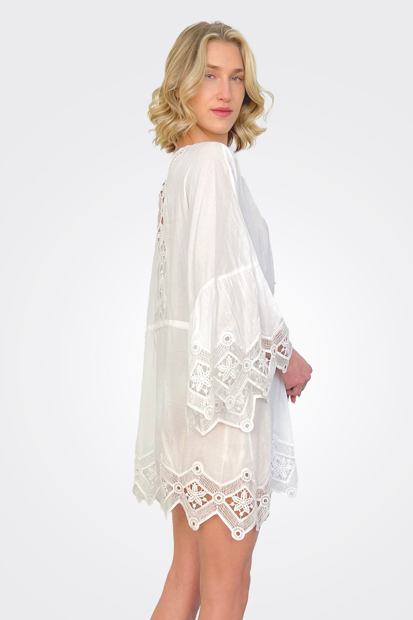 April Lace Coverup Mini Dress - White | Elegant Beachwear & Summer Party Outfit for Women