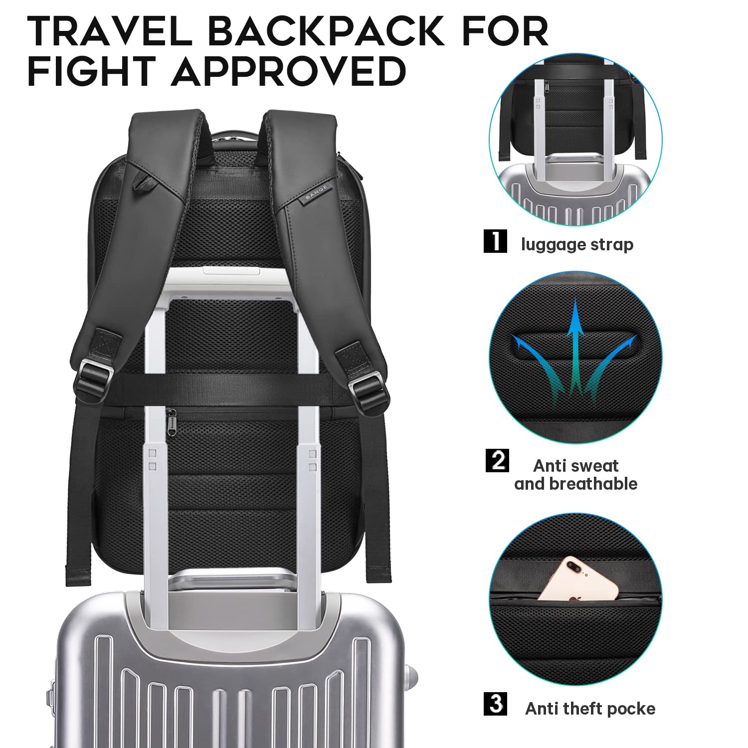 BANGE Business Laptop Backpack for Men & Women - 15.6 Inch Smart Commuter Backpack with USB Charging Port, Water Resistant & Anti-Theft Design - Perfect for Work, Travel & College (Black)
