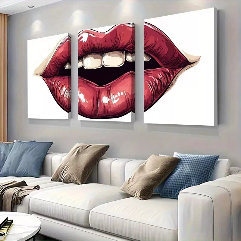3-Piece Trendy Fashion Modern Pop Art Bold Red Lips Wall Art Set - Framed Canvas 40x60cm - High Quality Print - 100% Australian Made - Ready to Hang - Perfect for Living Room, Bedroom & Office Decor