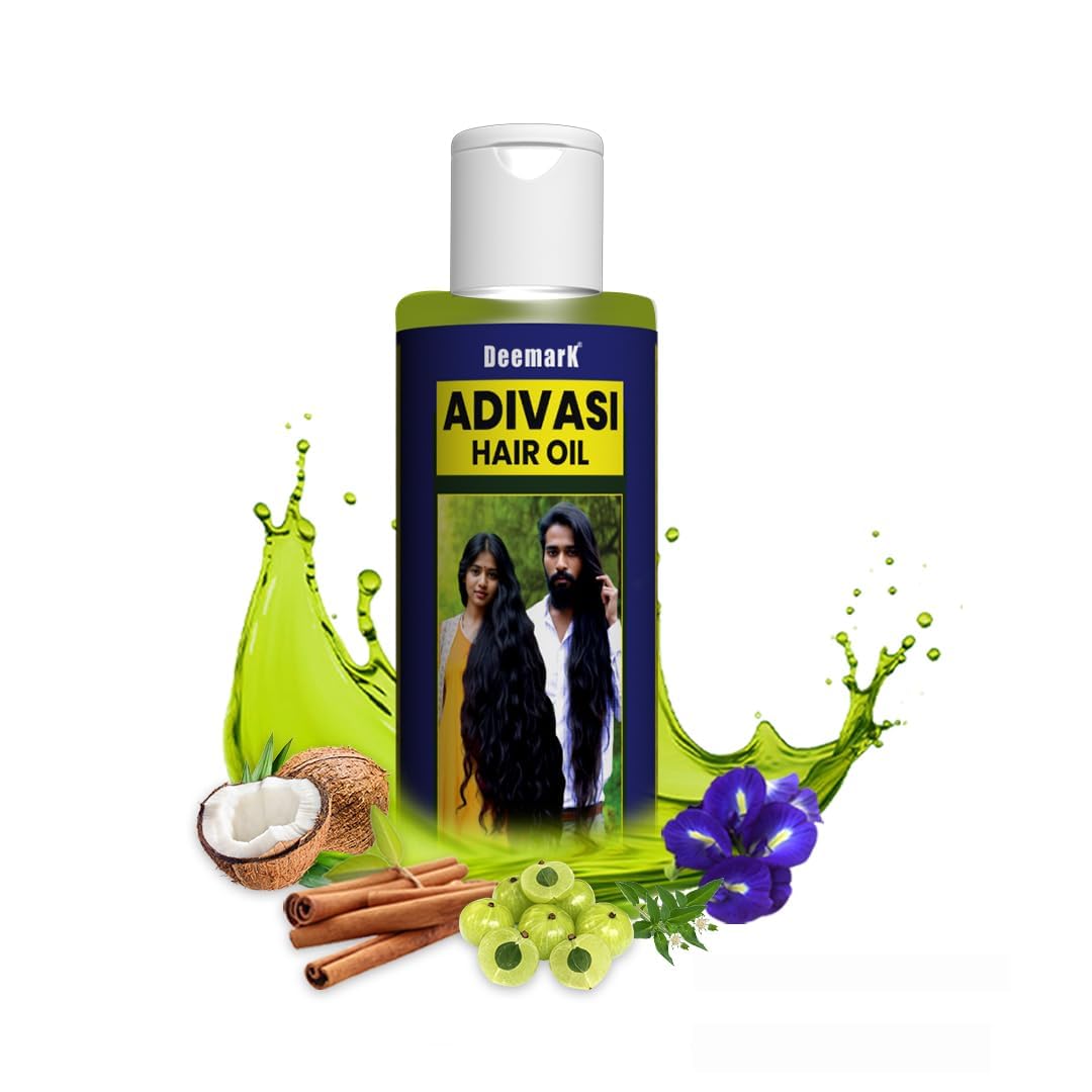 Deemark Adivasi Hair Oil - 100% Natural Non-Sticky Hair Growth Treatment for Men & Women - Suitable for All Hair Types (Pack of 3) | Daily Hair Care, Scalp Massage & Frizz Control