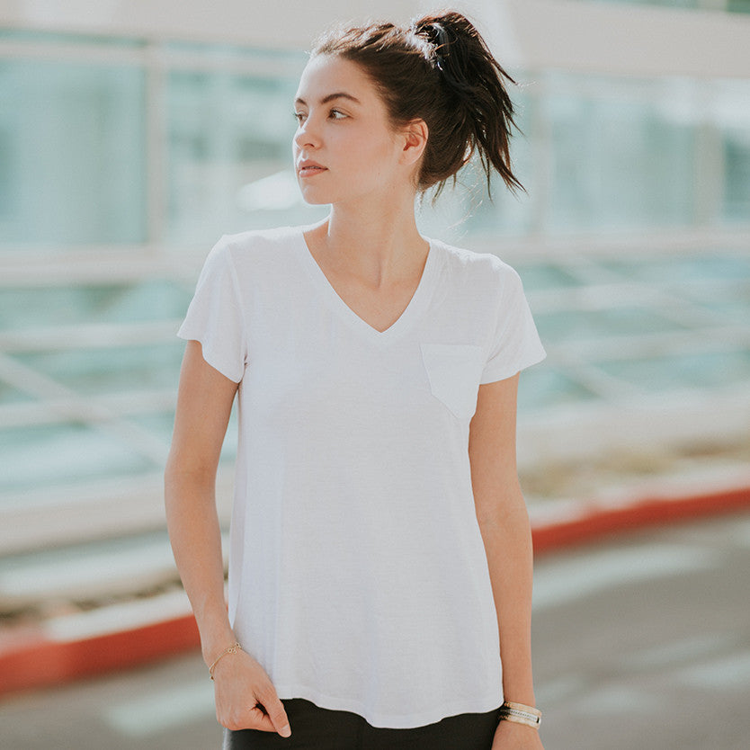 Premium Soft Cotton V-Neck T-Shirt for Women - Classic White Basic Tee - Casual Wear, Layering & Everyday Outfits