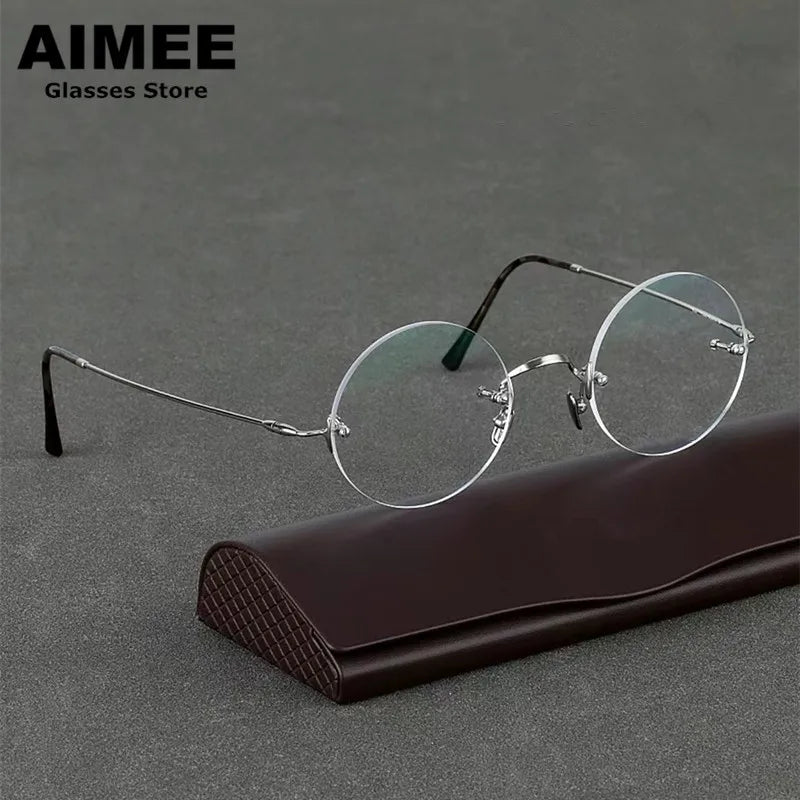 Aimee Unisex Rimless Round Titanium Eyeglasses 13321 - Lightweight & Durable Titanium Frame for Men & Women - Perfect for Reading, Work & Everyday Use