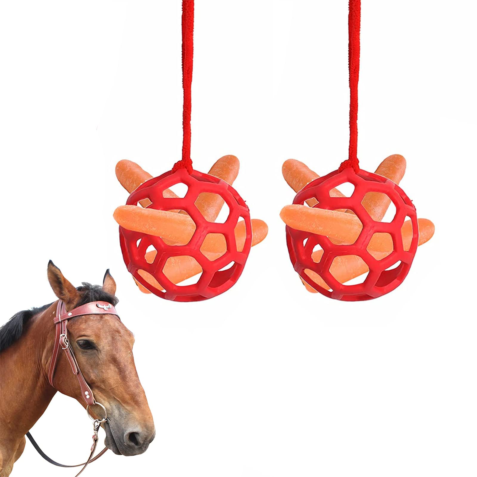 M-TOP Horse Treat Ball Toy - Hanging Feeding Ball for Horses & Goats with 2 Ropes - Durable Stable Stall Paddock Toy for Treat Dispensing & Mental Stimulation (Red) - Perfect for Pasture Play, Training Rewards & Boredom Relief