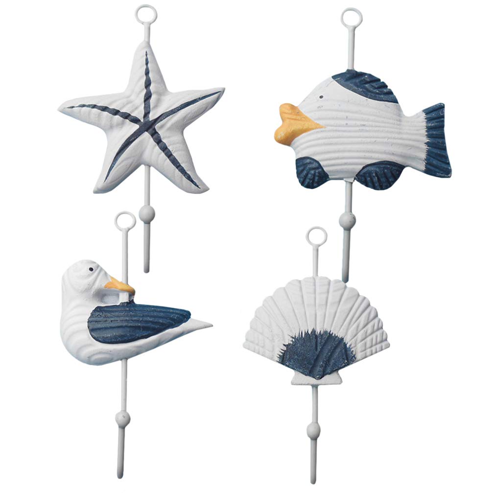 4-Piece Mediterranean Style Wooden Wall Hooks - Decorative Cartoon Coat Hangers for Home, Bedroom, Entryway & Bathroom Organization
