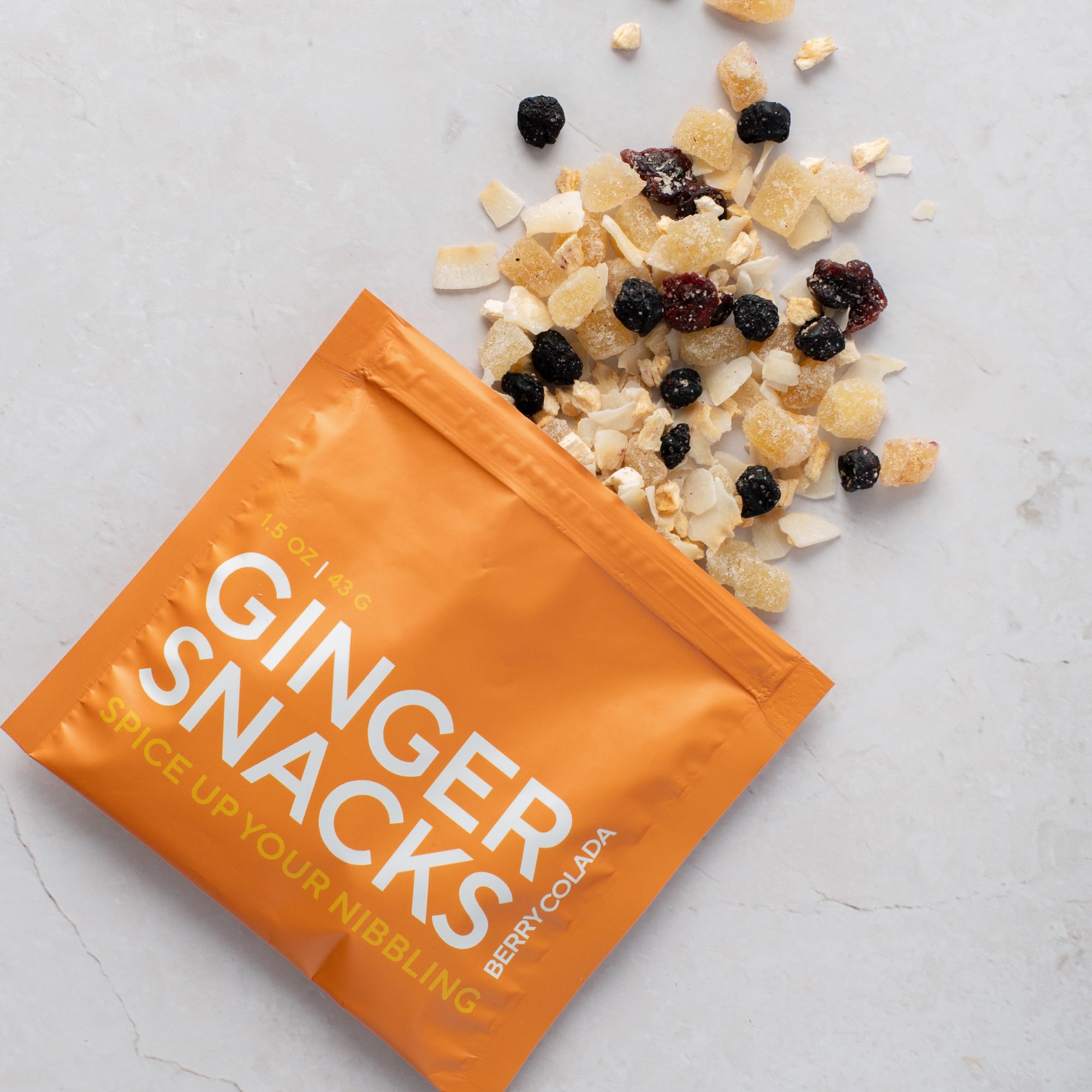 Premium Ginger Snacks - Berry Colada Flavor, 1.5 oz Single-Serve Pouch | Healthy Natural Spice Treat for On-the-Go, Travel & Office Snacking | Selefina Spices